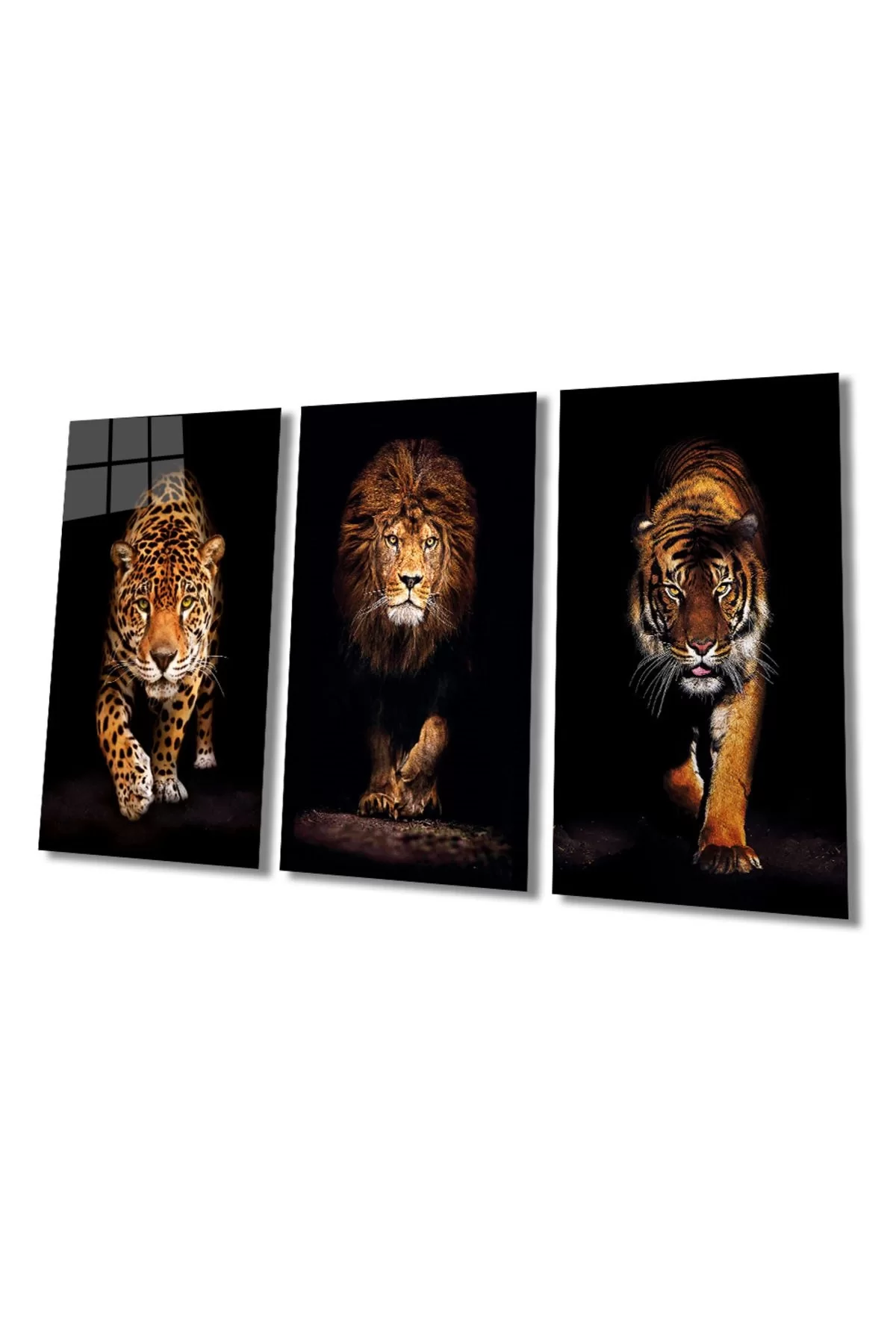 Lion, tiger, jaguar Set of 3 (TOTAL SIZE 210X110 CM) Glass Painting