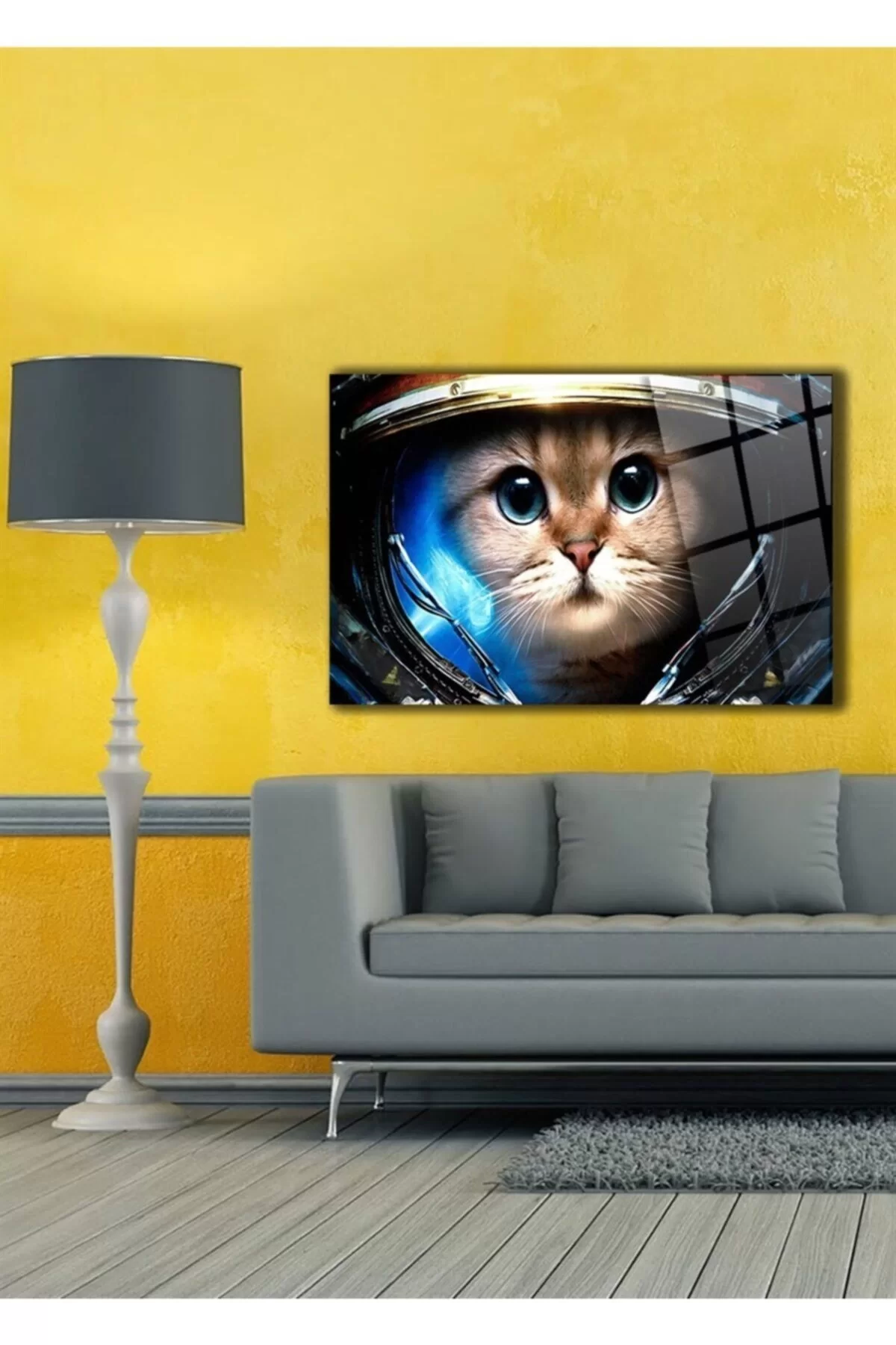 Astronaut Cat Glass Painting