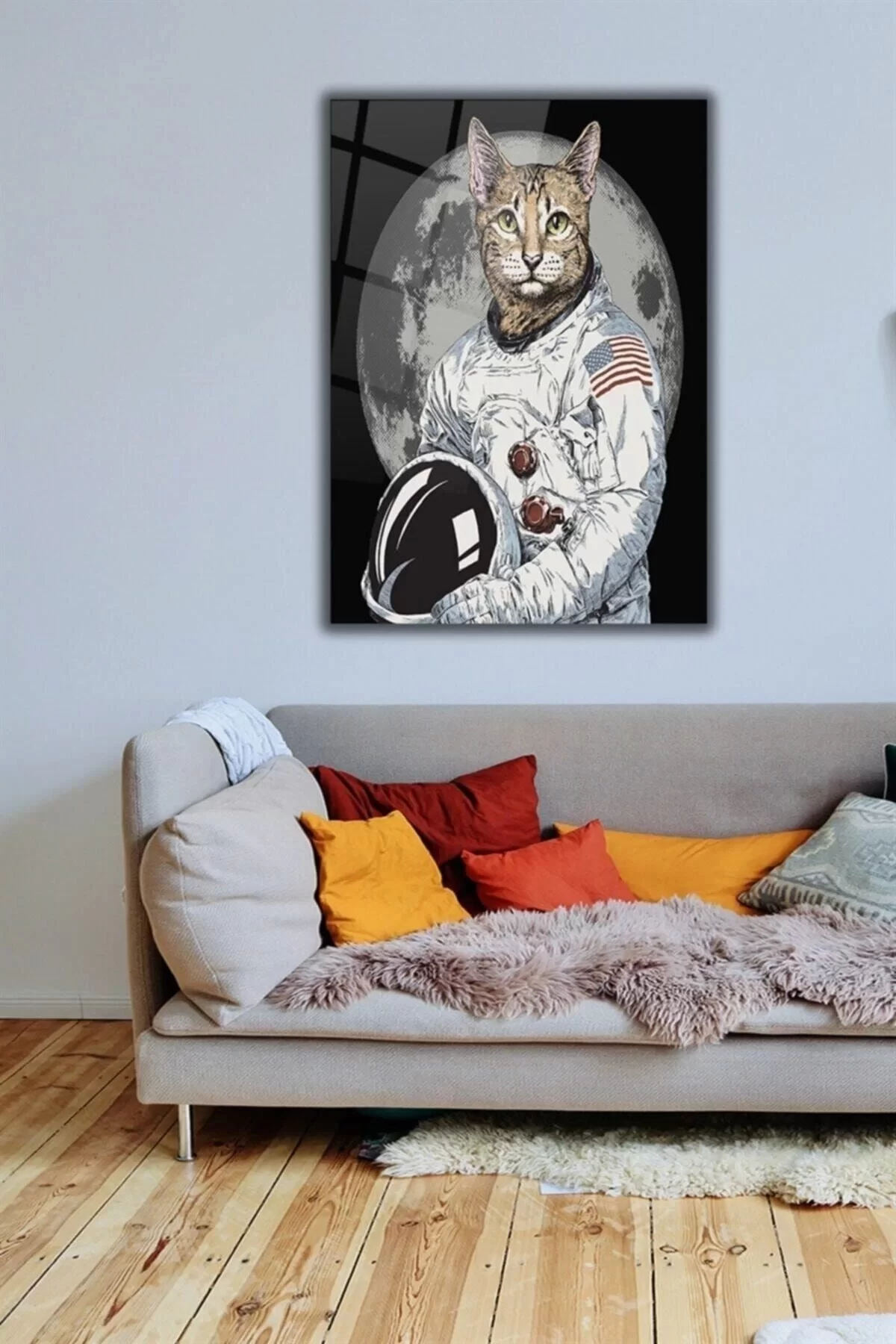 Astronaut Cat Glass Painting 50 X 70 Multi Color