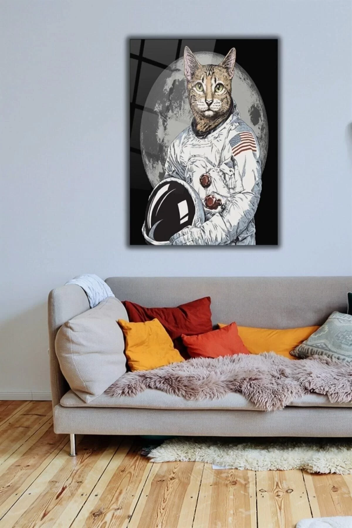 Astronaut Cat Glass Painting Wall Decoration