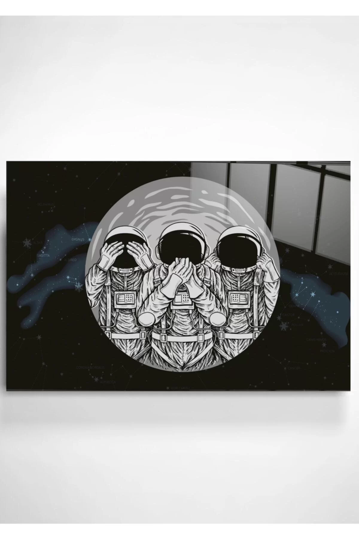 Astronauts Black and White Glass Painting 50x70