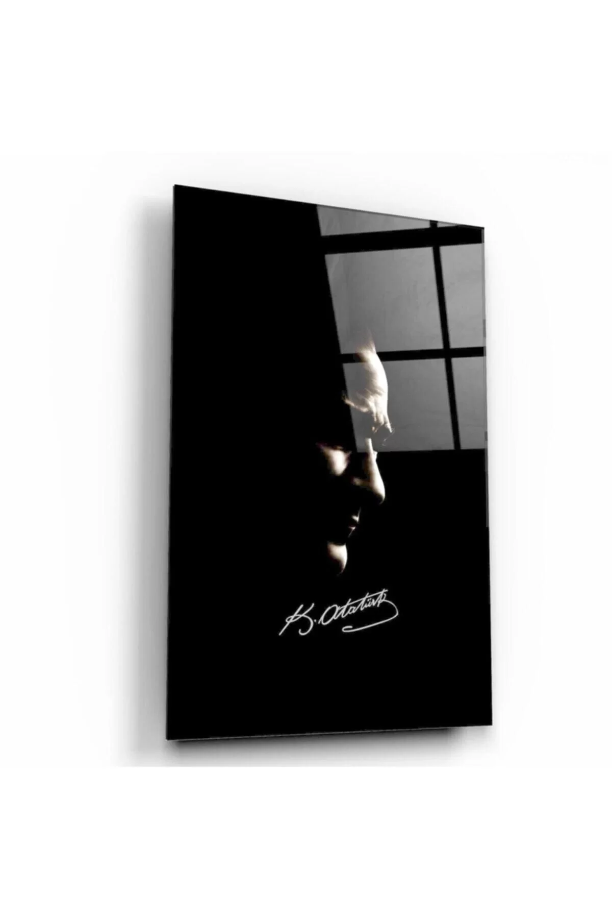 Ataturk Silhouette and Signature Glass Painting