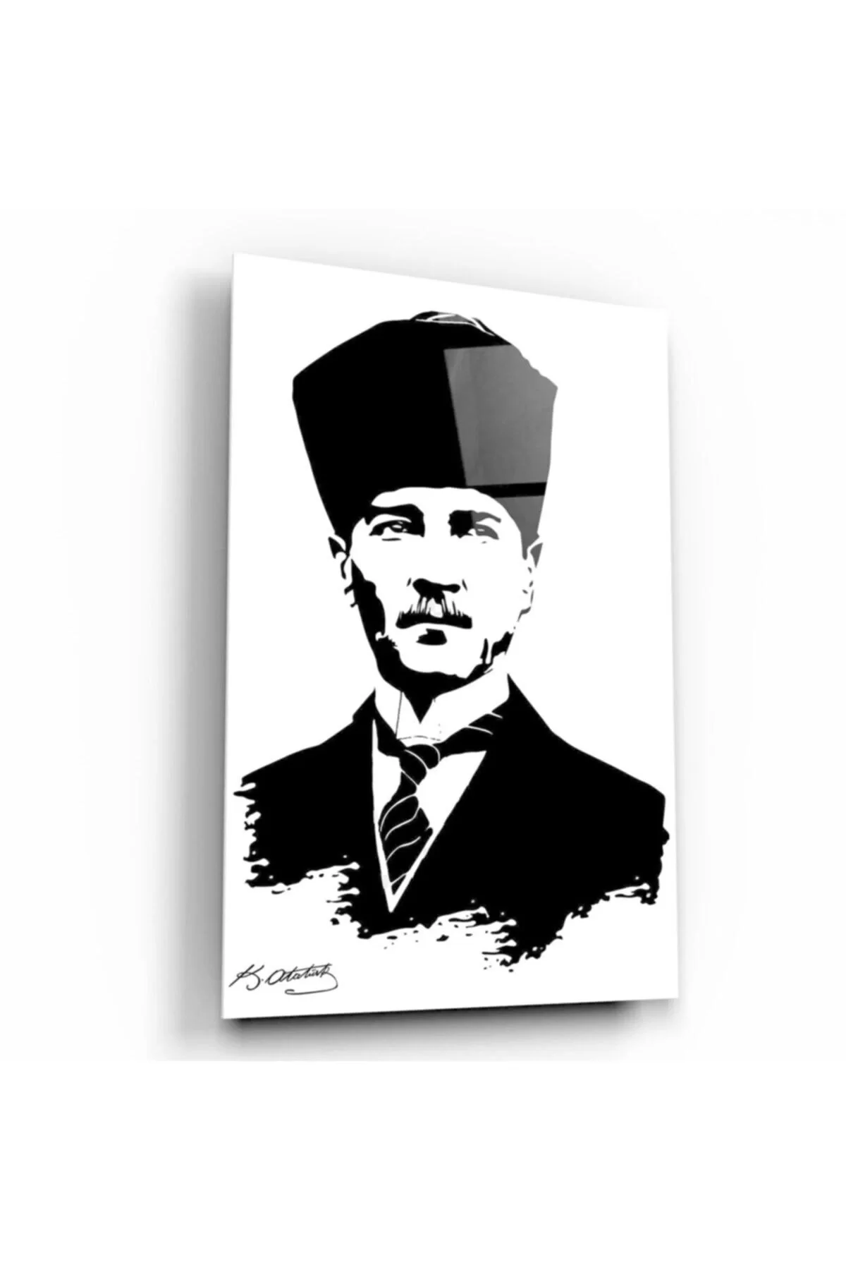 Ataturk Silhouette and Signature Glass Painting