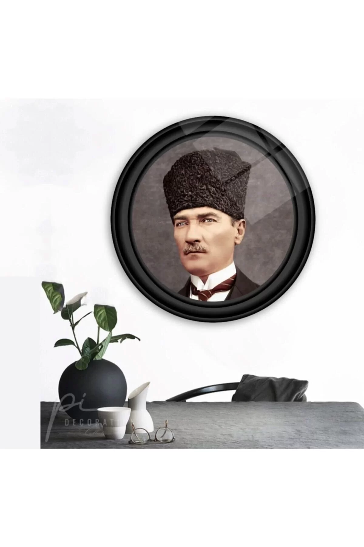 Ataturk Round Glass Painting