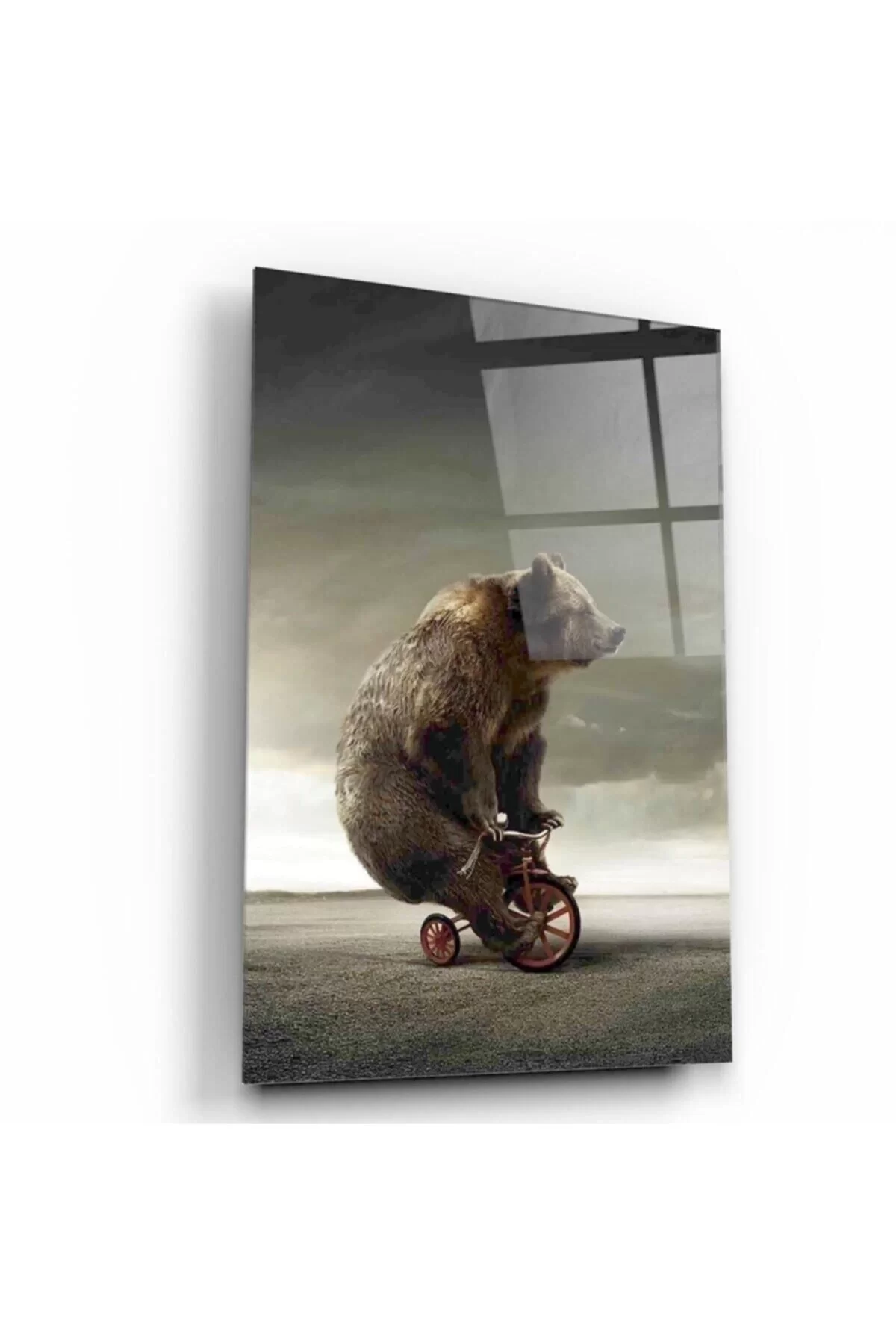 Bear And Bicycle Glass Painting