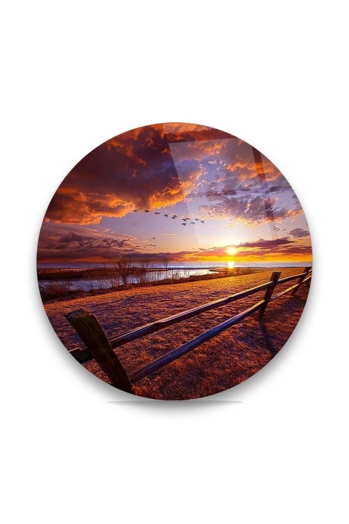 Setting Sun Landscape Round Glass Painting