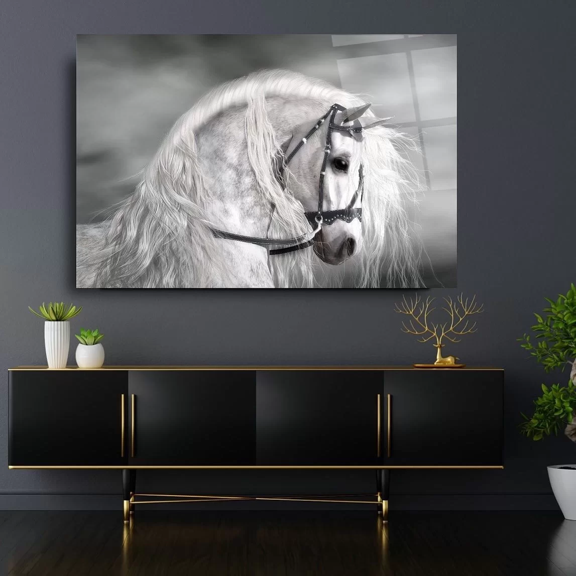 White Horse Glass Painting