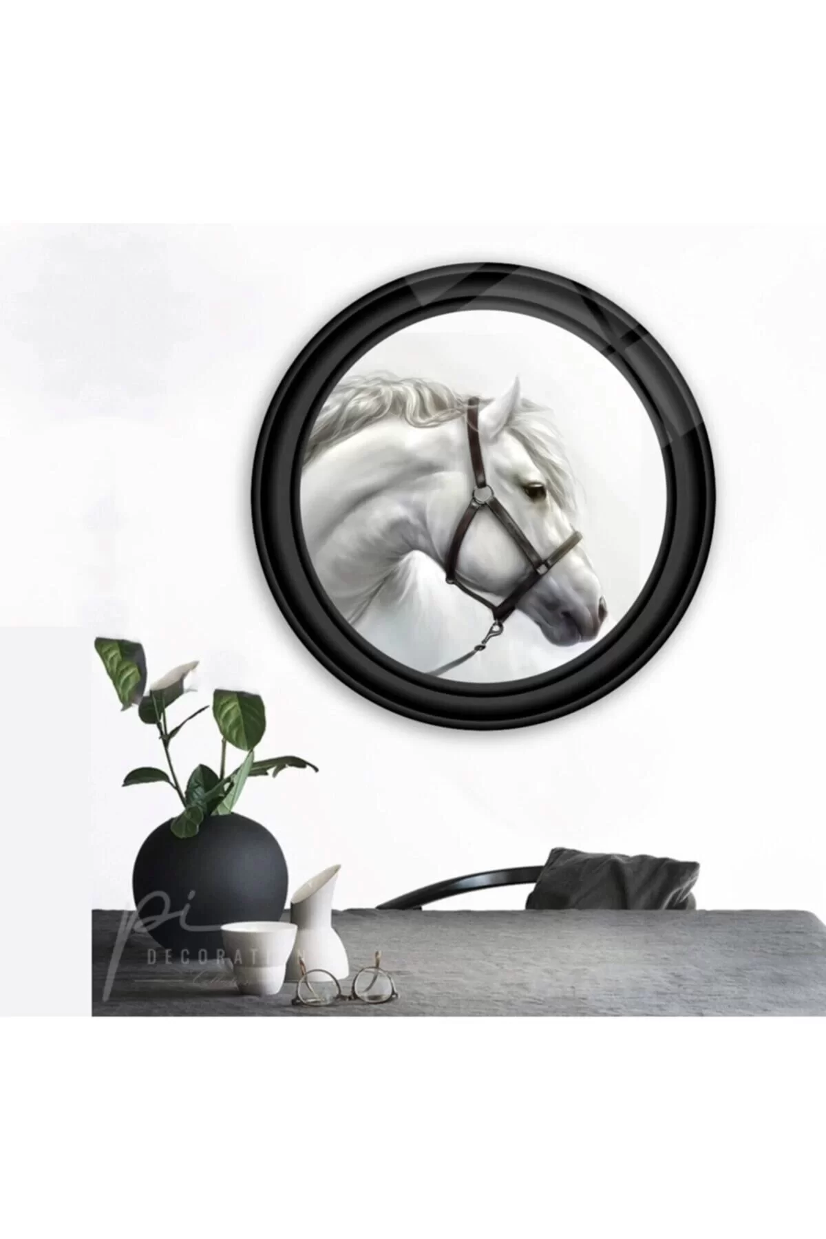 White Horse Round Glass Table