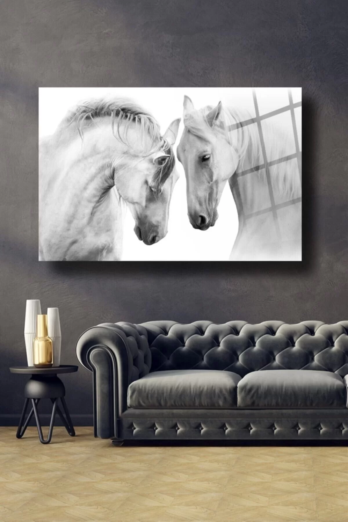 White Horses Glass Painting Wall Decoration