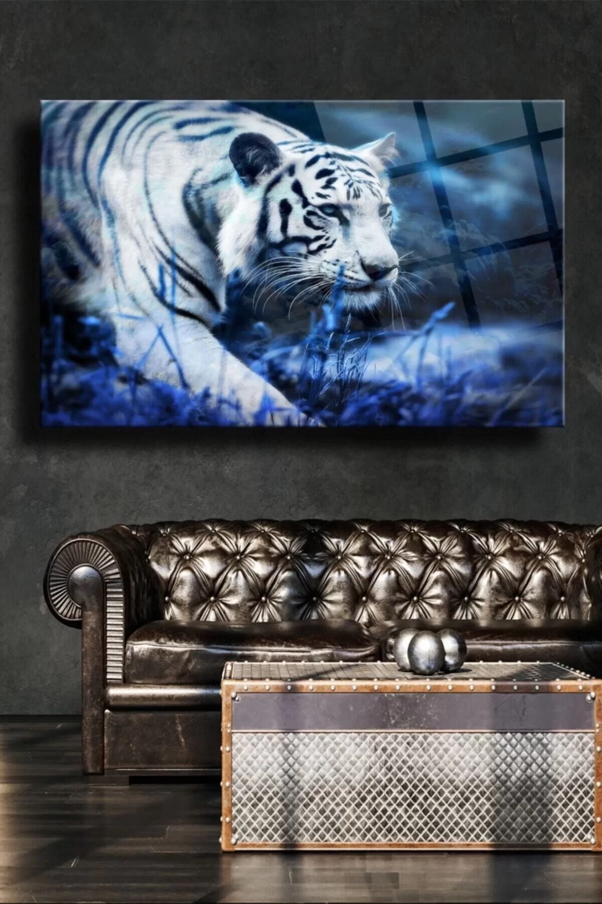 White Tiger 02 Glass Painting, Decorative Wall Decoration