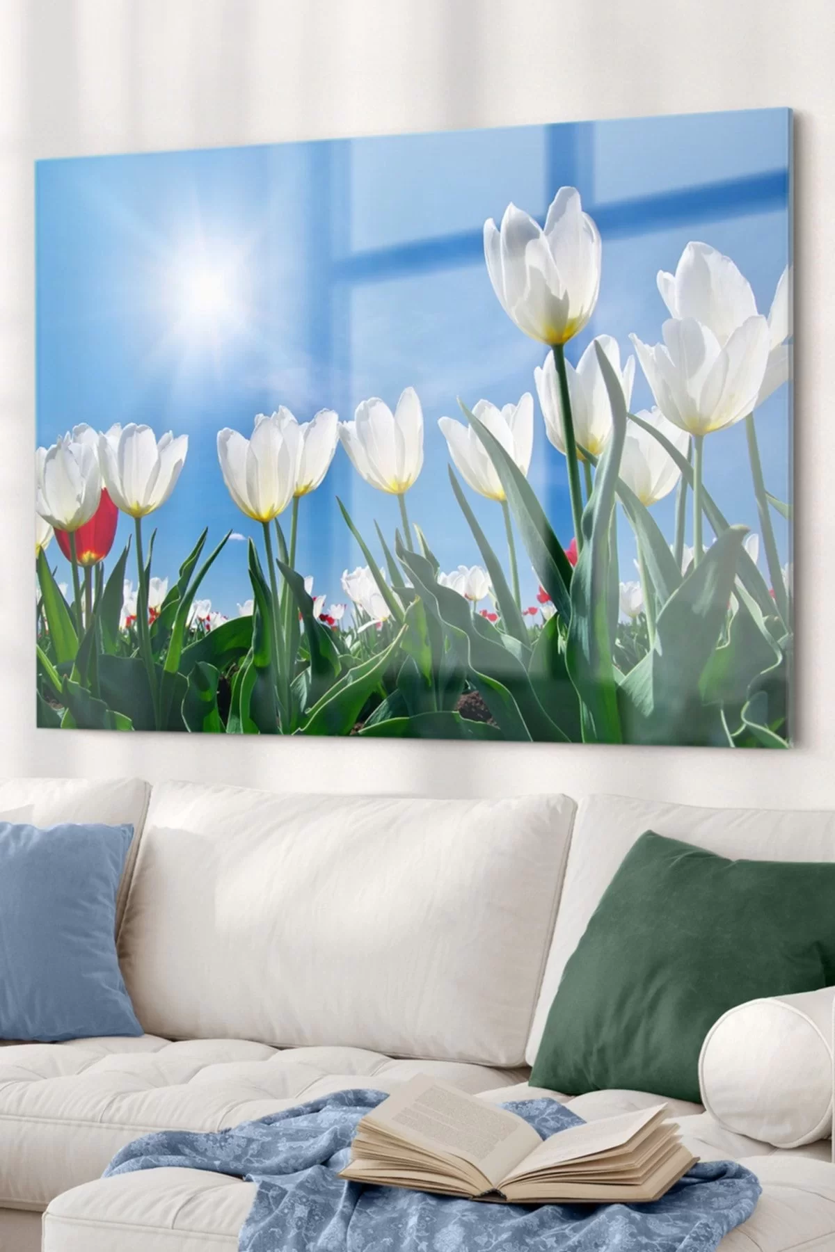 White Tulip | Flower Themed Glass Table | 50x70cm