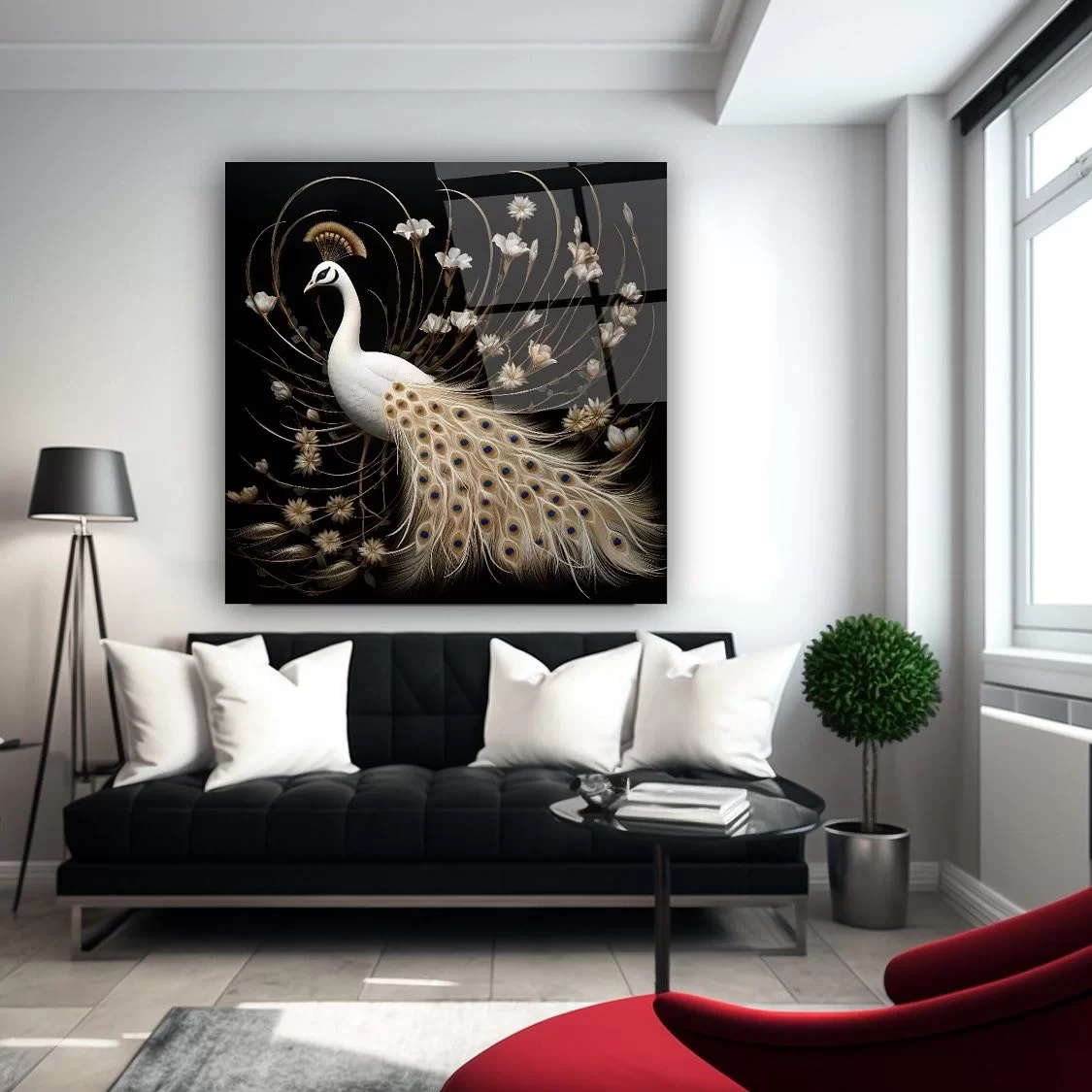 White Peacock Artistic Glass Painting