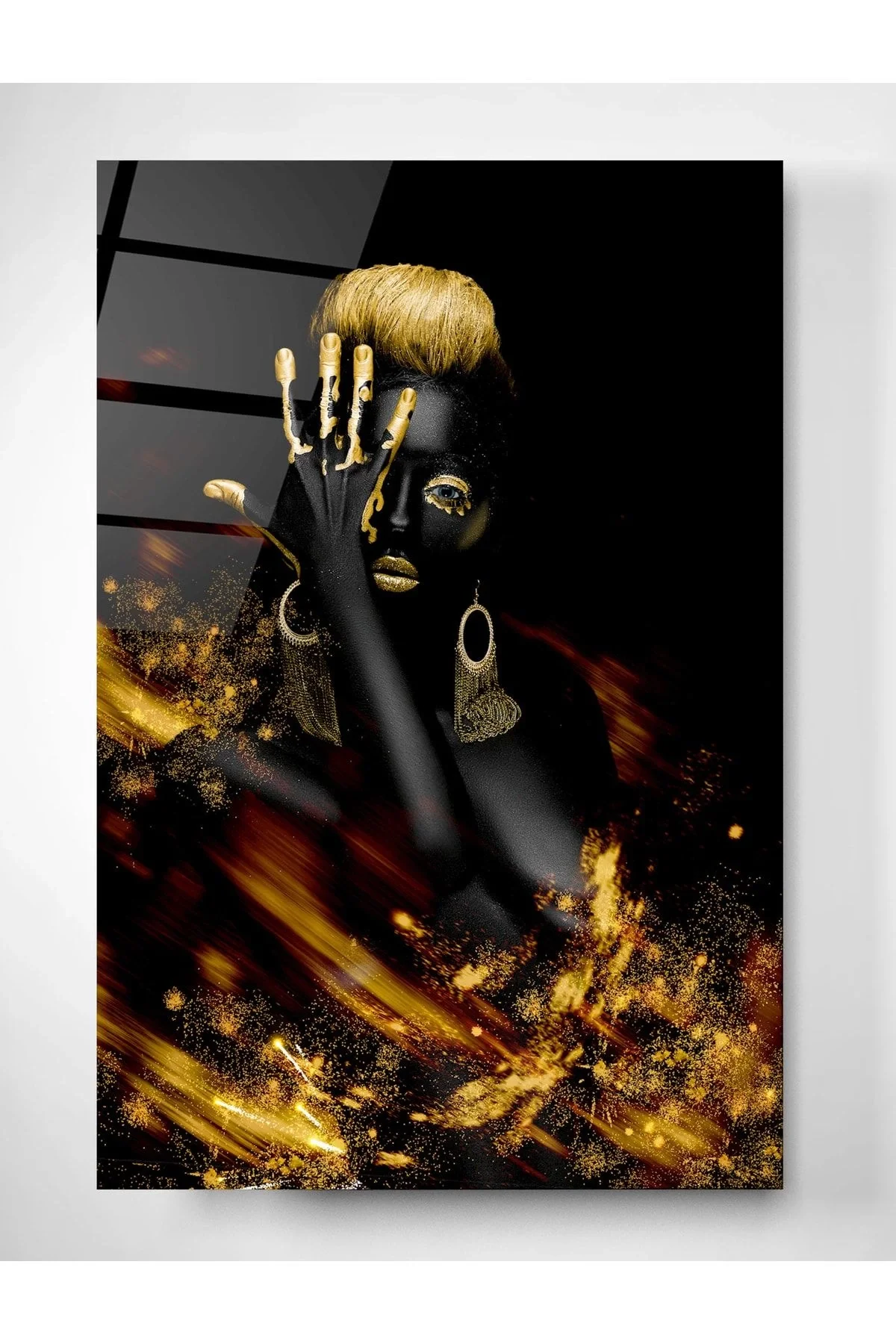 Black & Gold Women Glass Painting