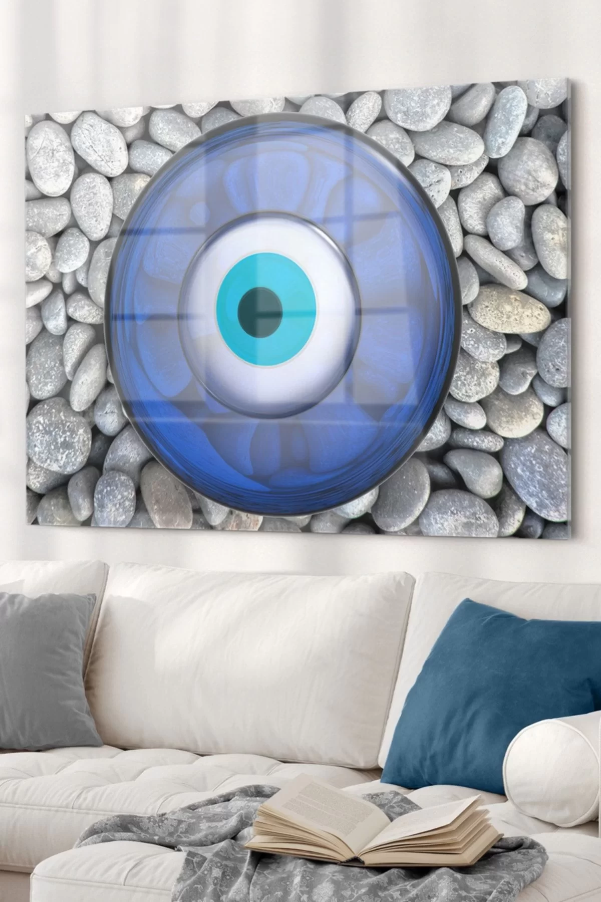 Stones and Evil Eye Beads | Spiritual Themed Glass Table | 50x70cm