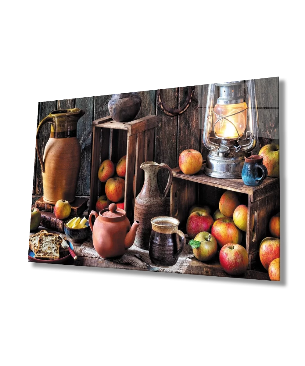 Glass Table Fruits Apple Still Life Kitchen