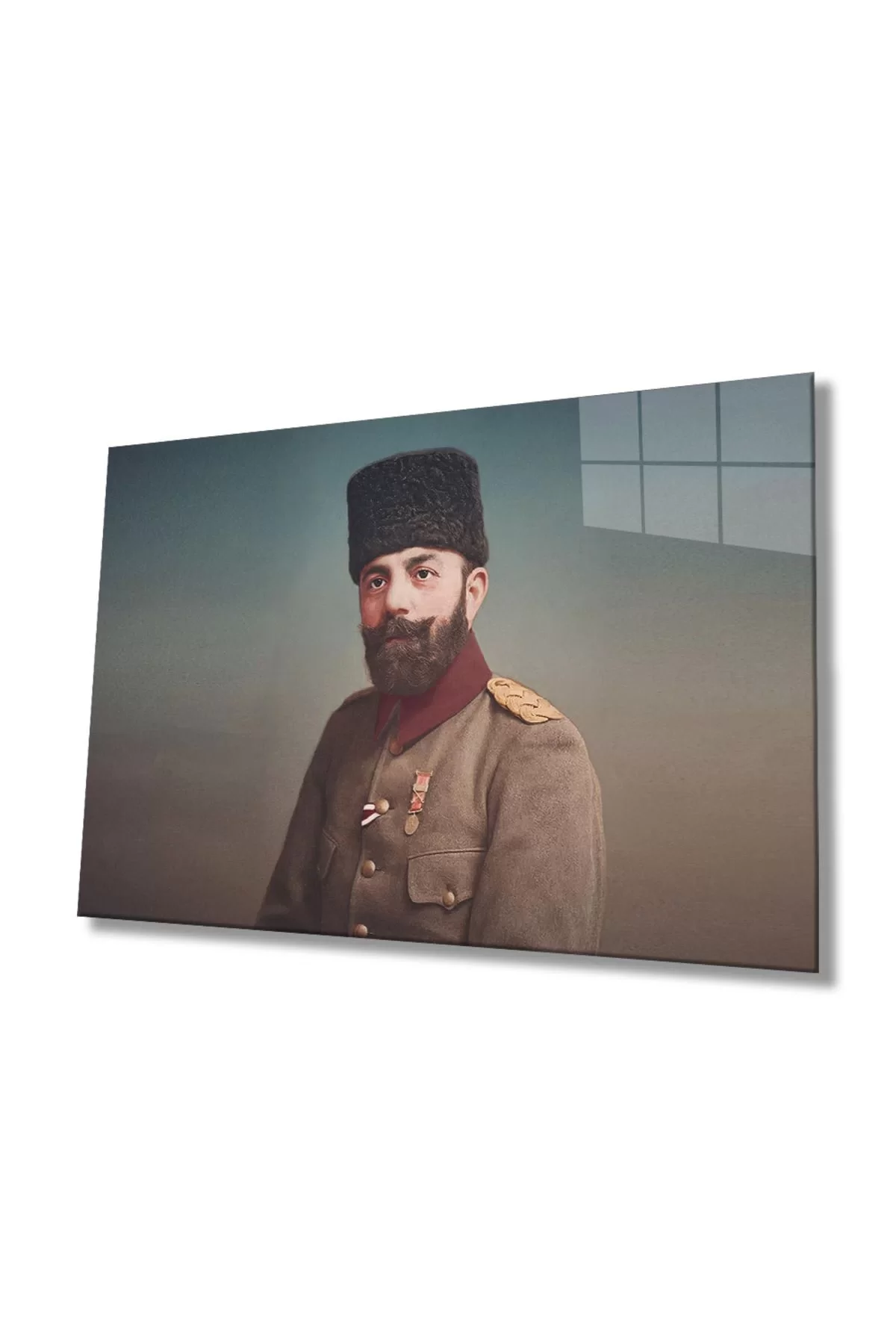 Cemal Pasha Portrait Glass Painting, Home and Office Wall Decoration,