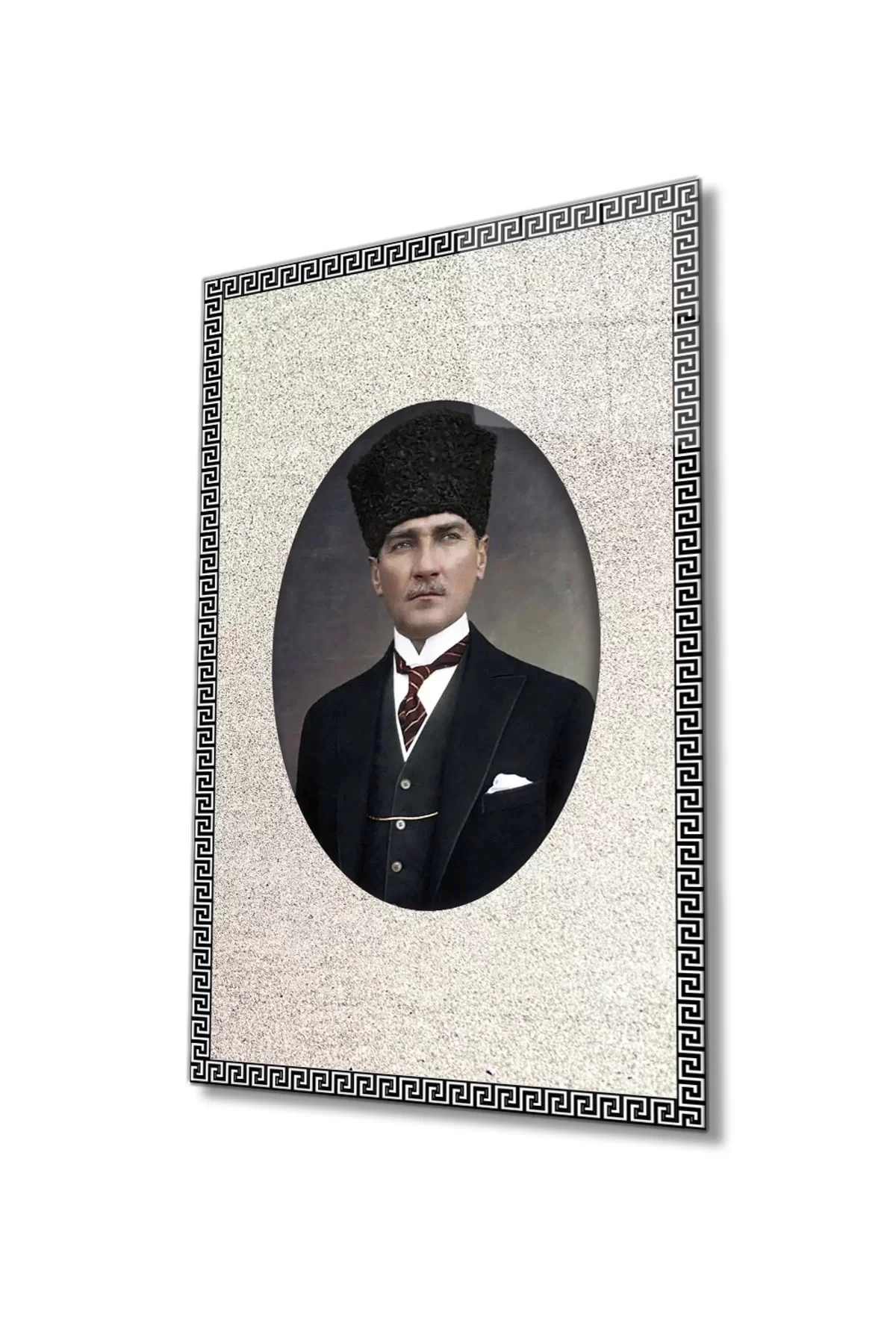 Framed Ataturk Portrait Glass Painting, Home And Office Wall Decor, Large Tempered Glass Painting