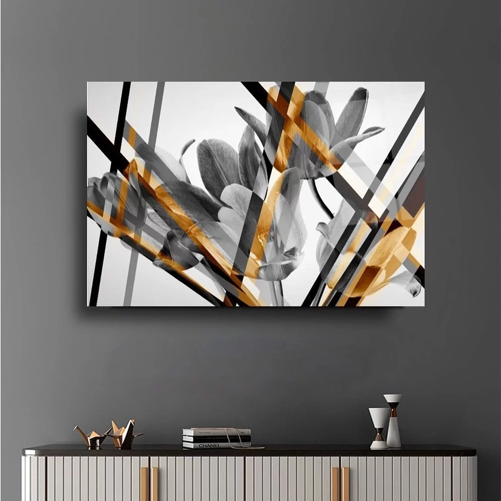 Flower Gold Artistic Glass Painting