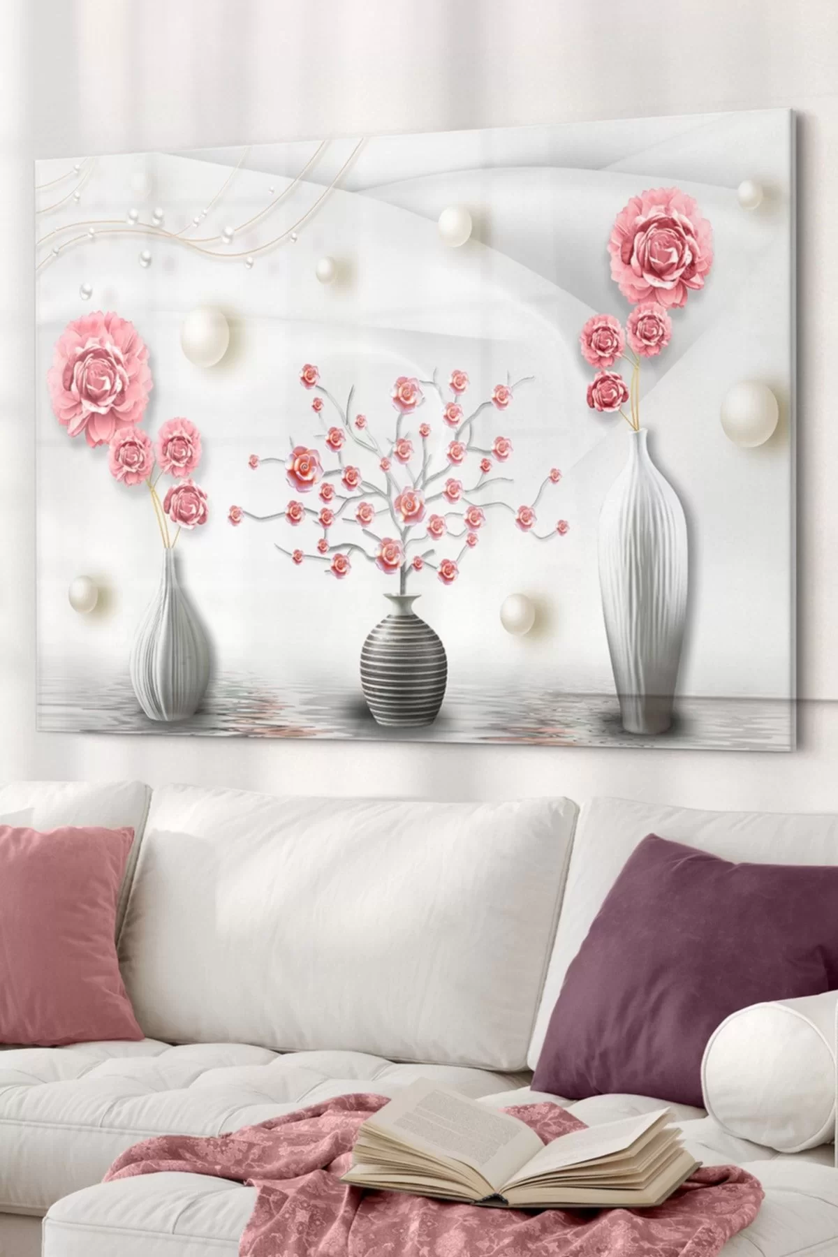 Flower And Pearl | Flower Themed Glass Table | 50x70cm