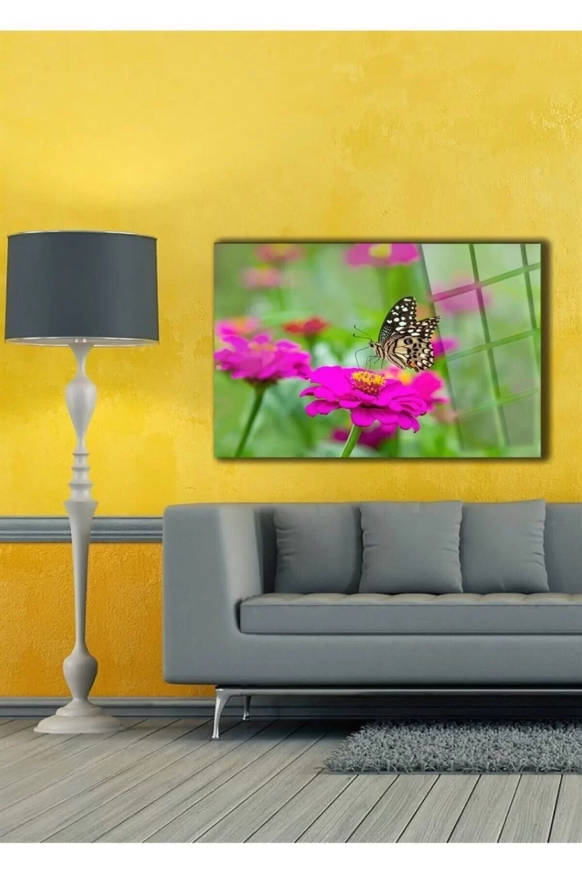 Flower And Butterfly Glass Painting Wall Decoration