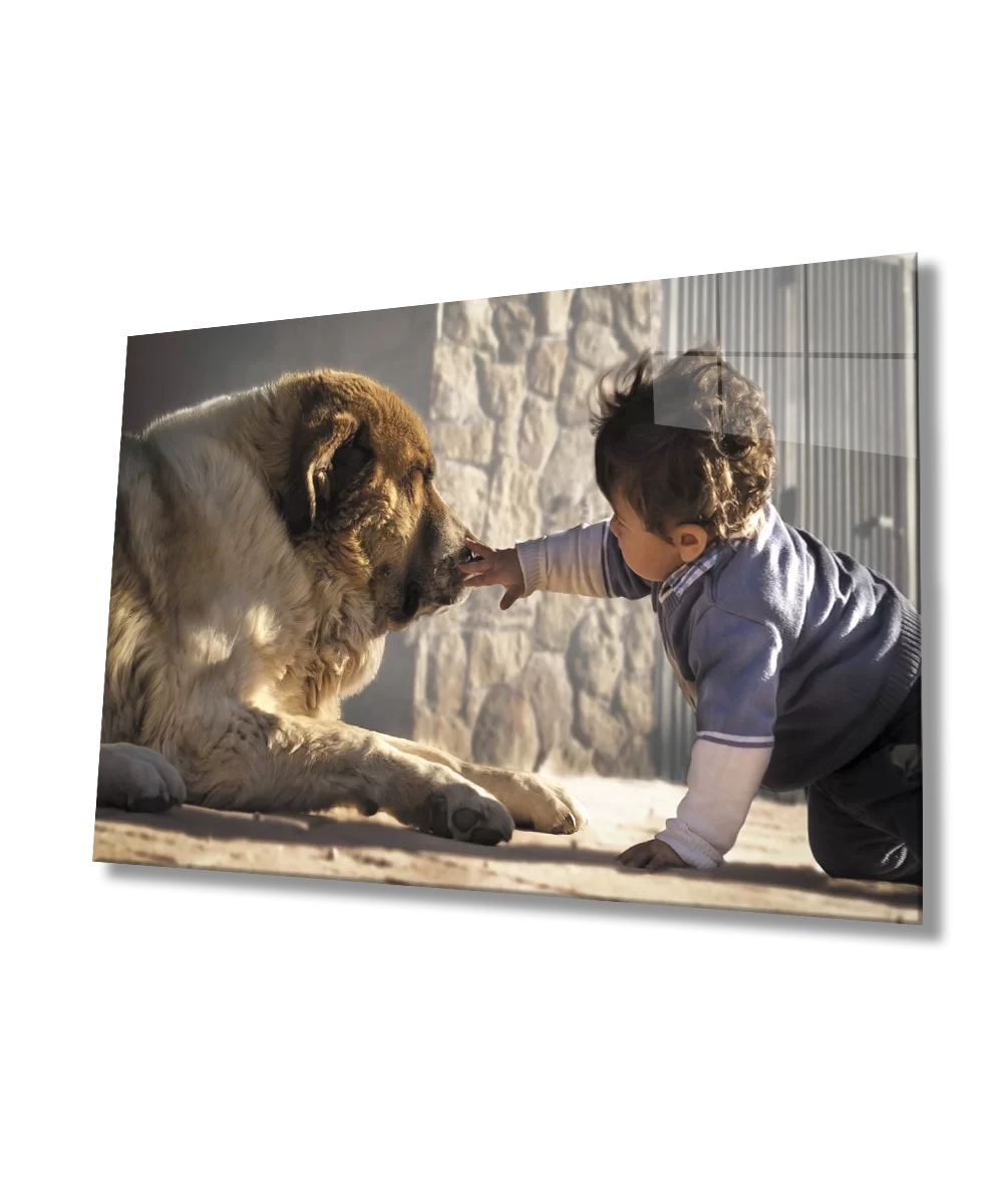 Child and Dog Glass Painting