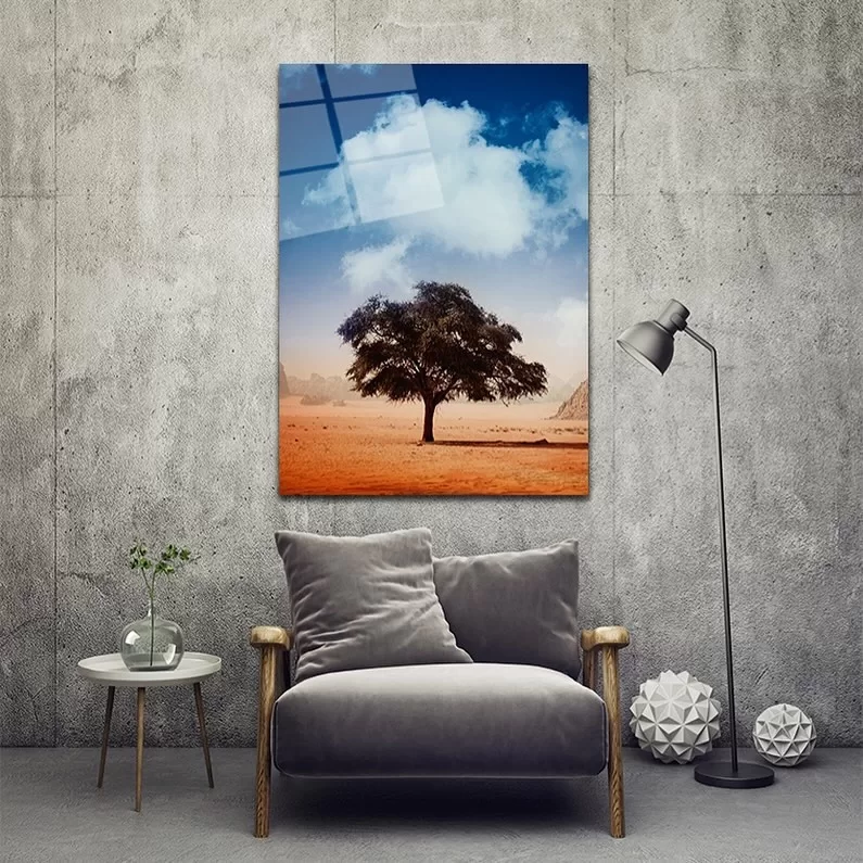 Tree and Cloud in the Desert Glass Painting