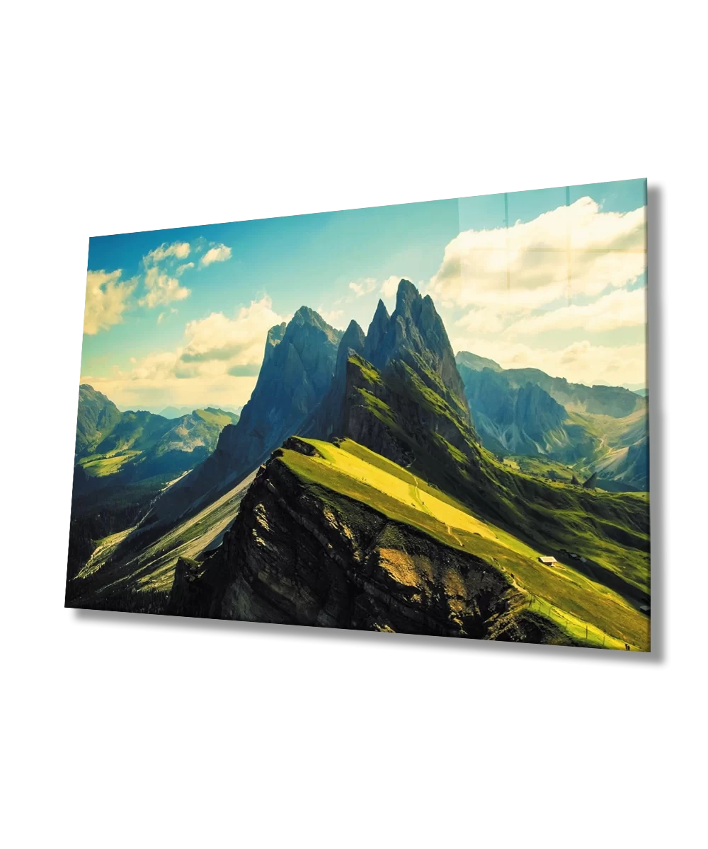 Mountain Landscape Green Glass Painting