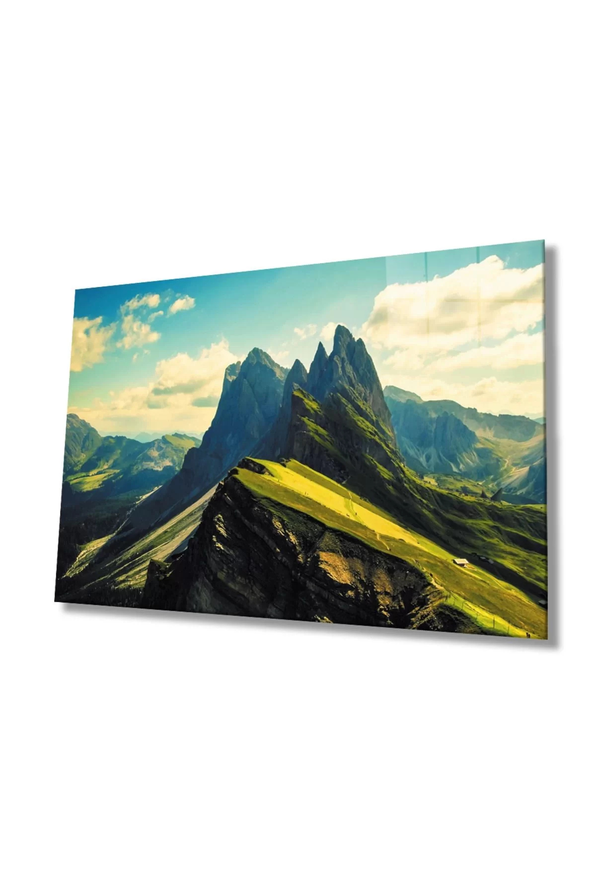 Mountain Landscape Green Glass Painting, Home And Office Wall Decoration