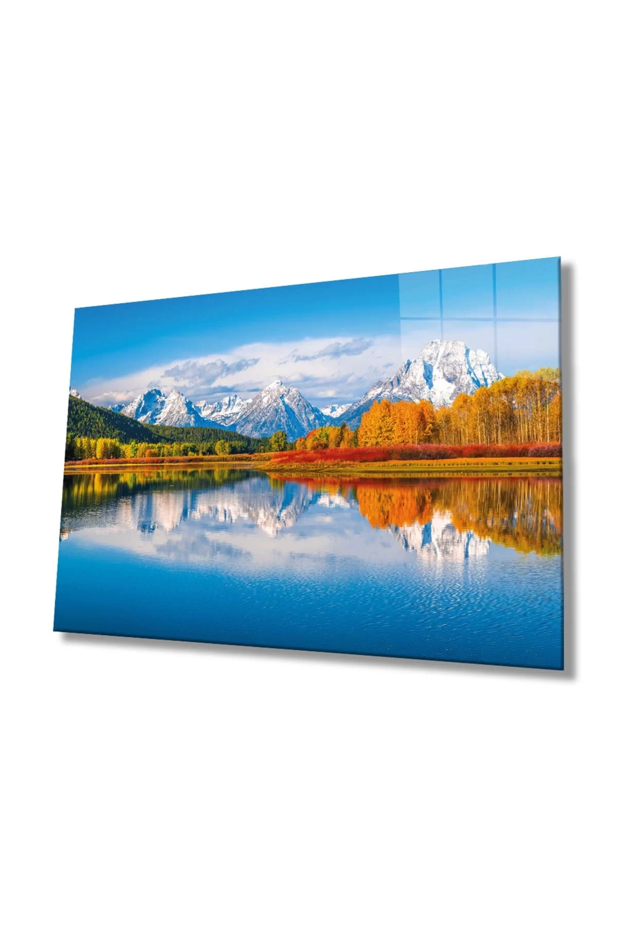 Mountain Reflection Landscape Glass Painting, Home And Office Wall Decoration,