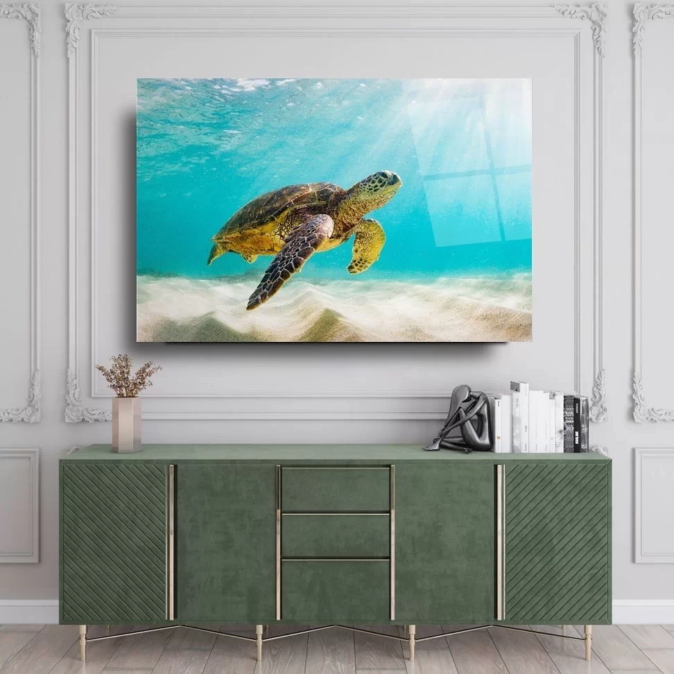 Undersea Turtle Artistic Glass Painting