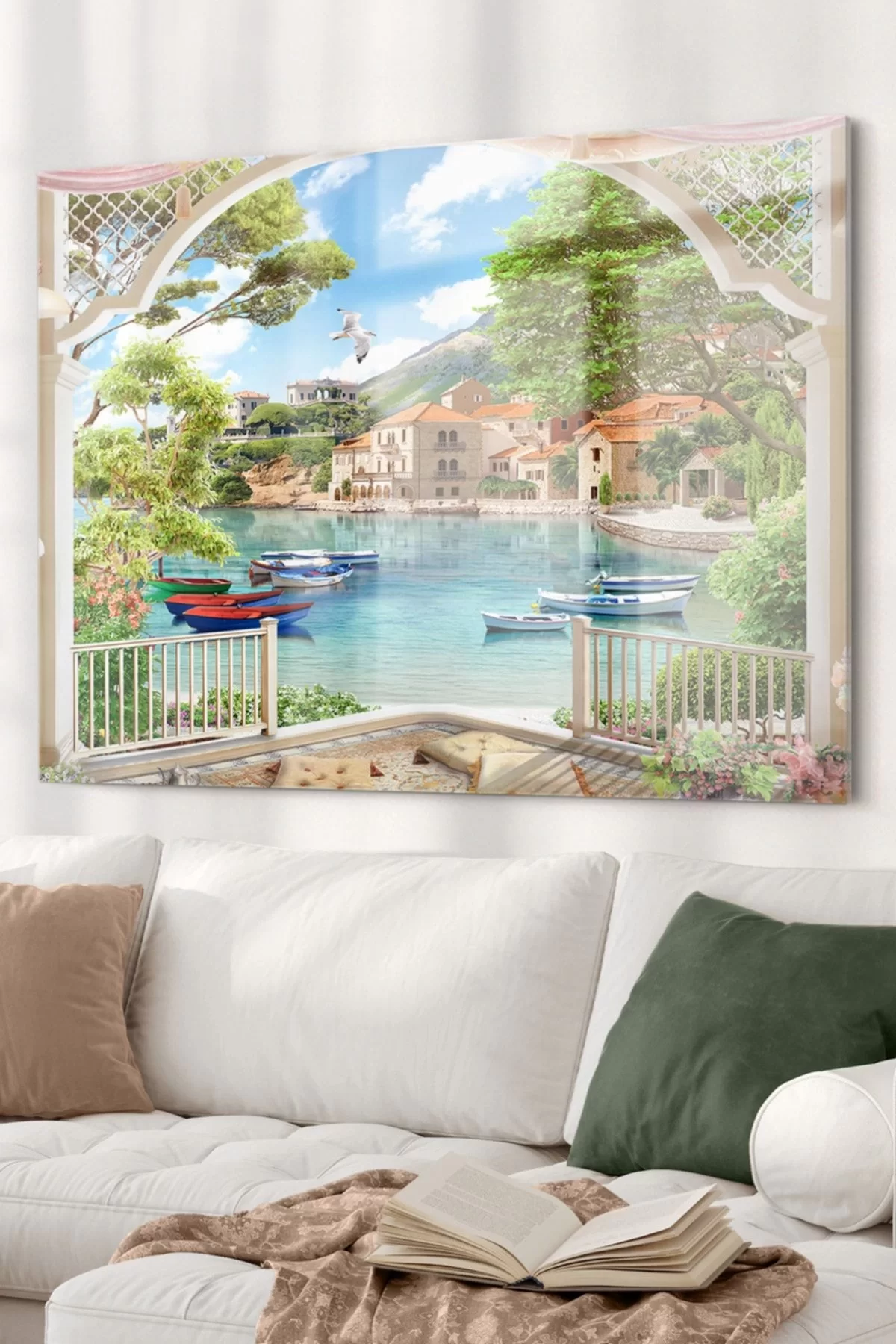 Sea Town View | Landscape Themed Glass Painting | 50x70cm