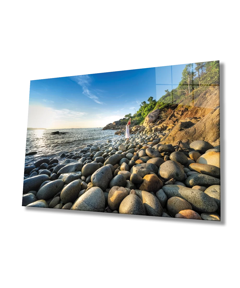 Seaside Stones Woman Summer Glass Painting