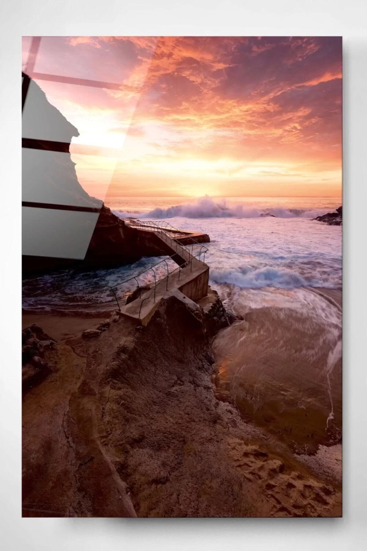 Digi-art Waves And Sunset Glass Painting 70x110