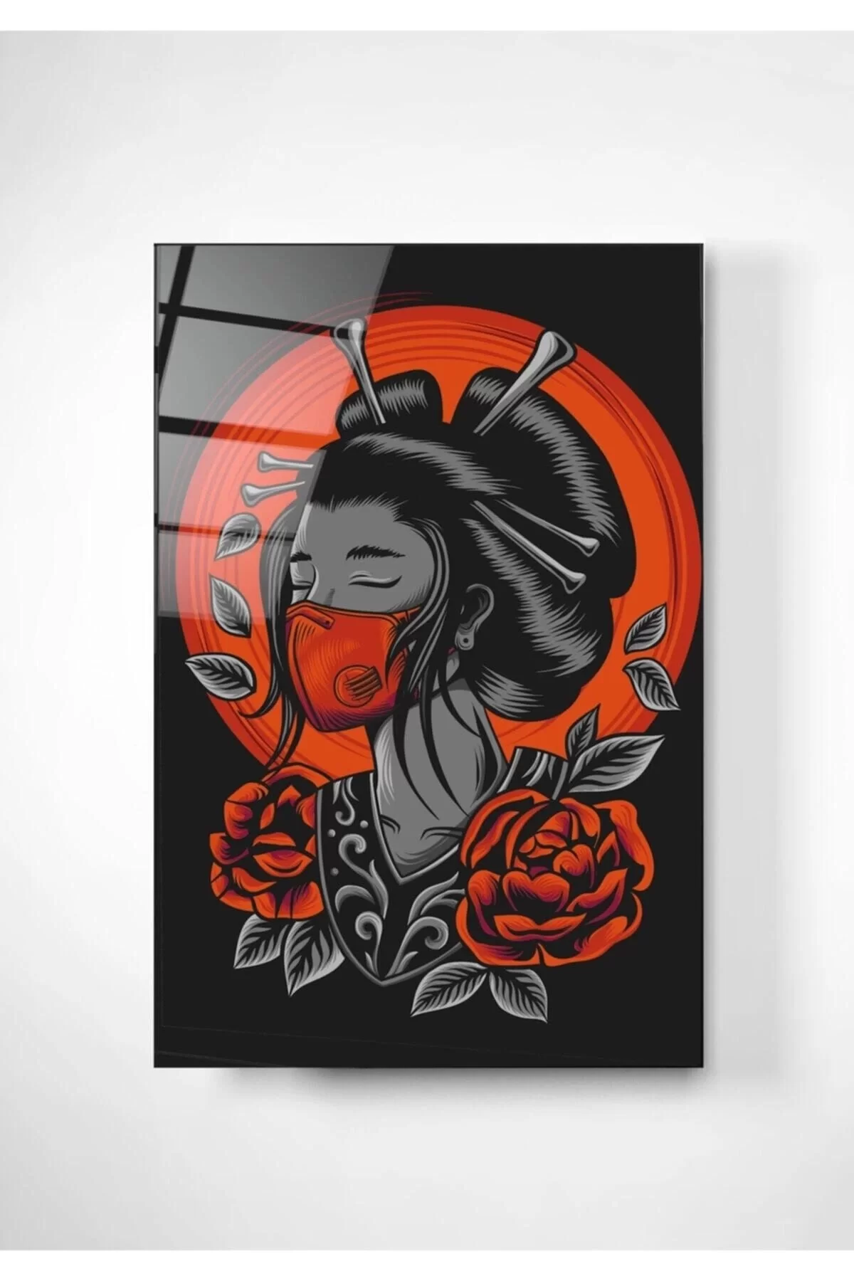 Digi-art Red Geisha Glass Painting 60x90