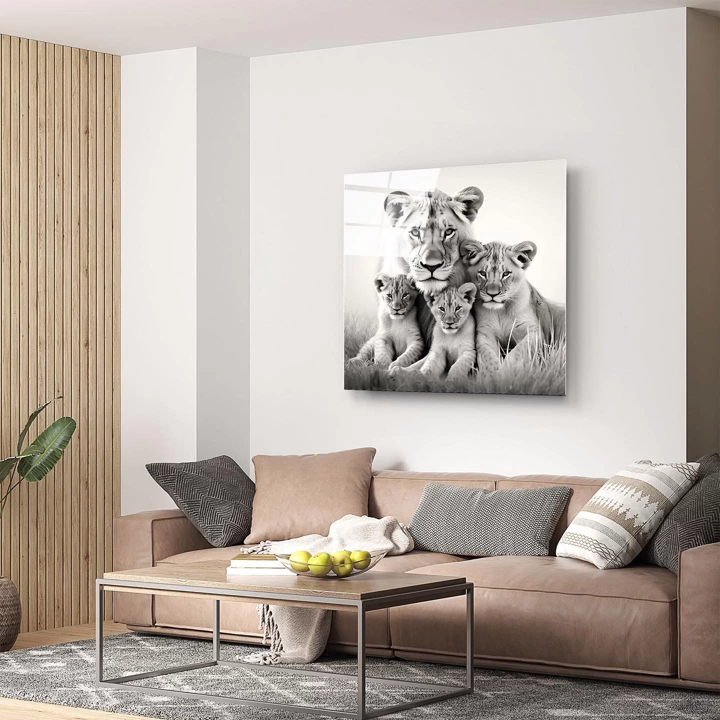 Lioness and Cubs Artistic Glass Painting