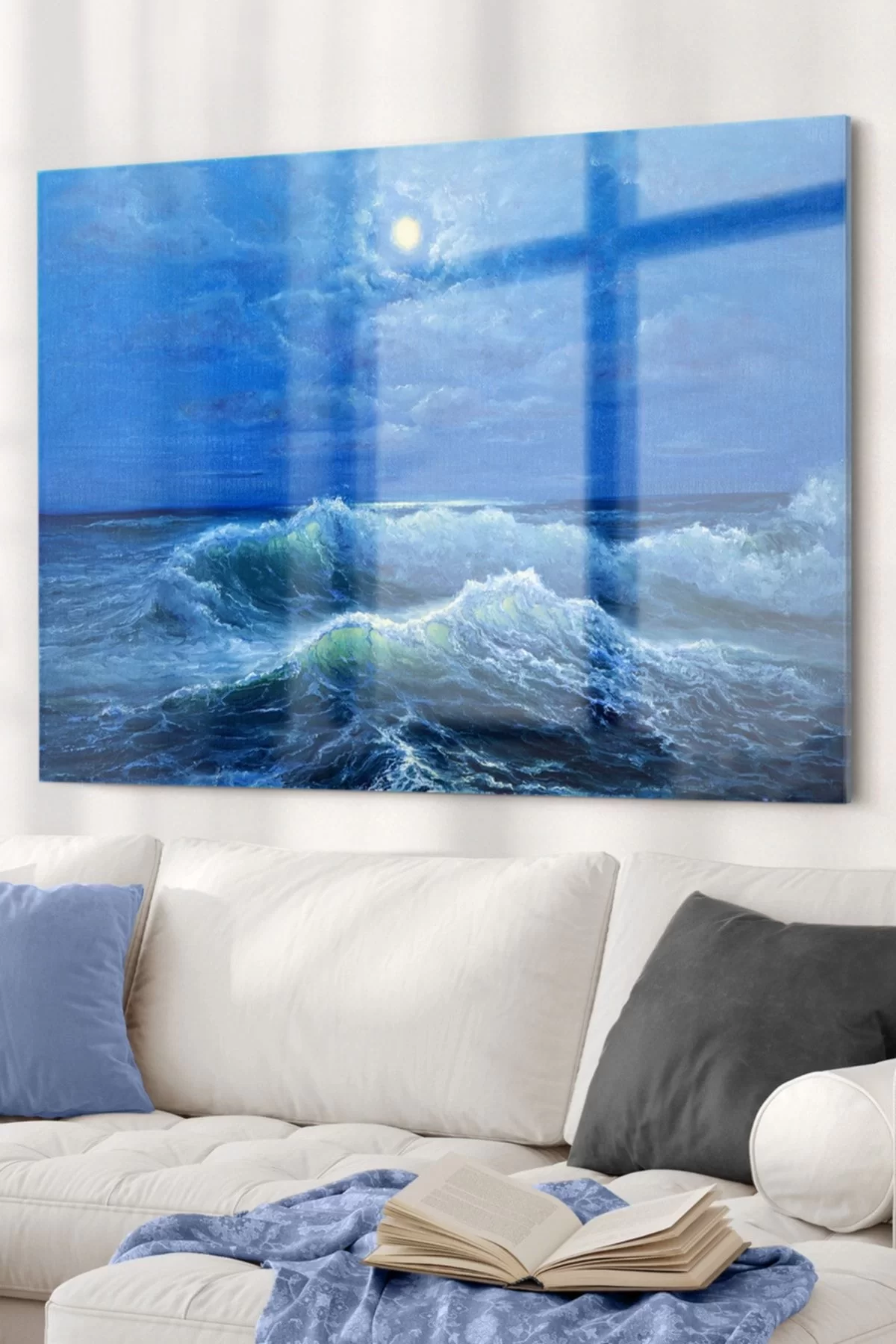 Full Moon And The Sea | Landscape Themed Glass Painting | 50x70cm