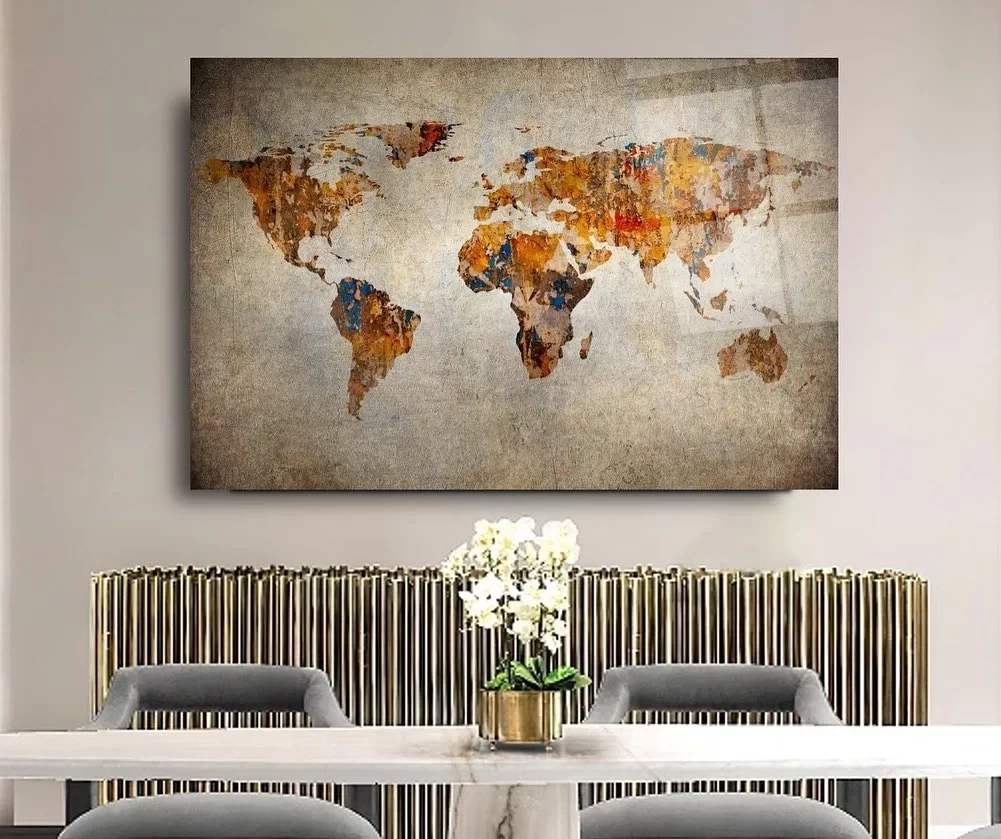 World Map Glass Painting