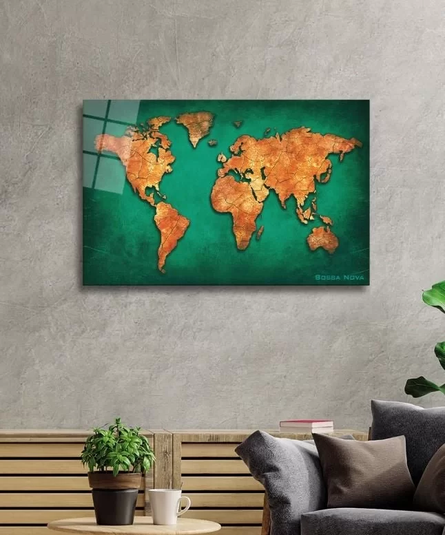 World Map Glass PaintingCalligraphy