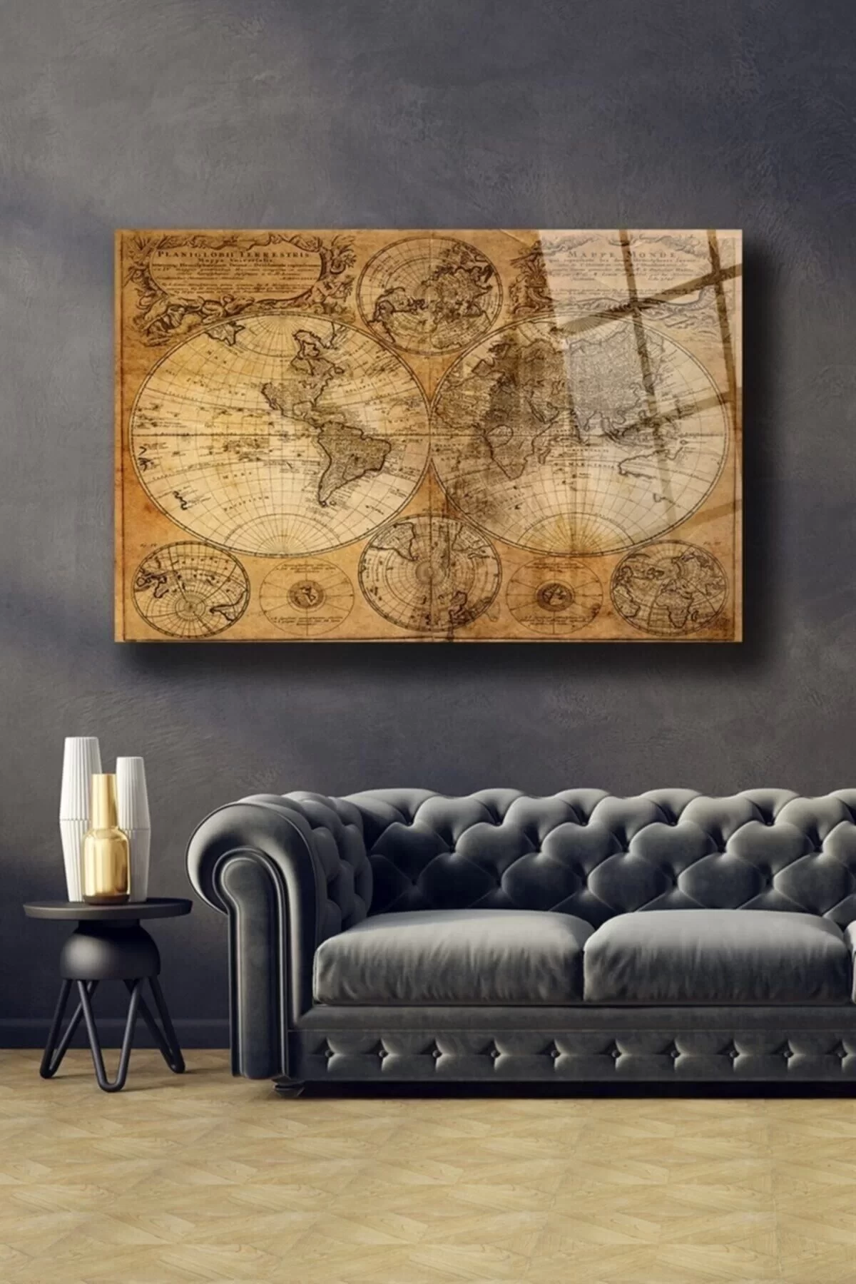 Magnified World Map Glass Painting Wall Decoration