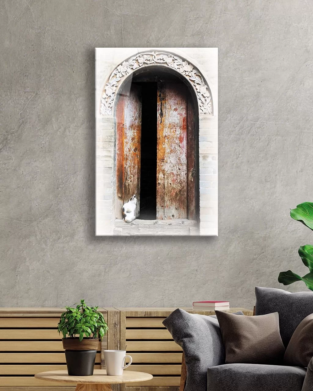 Old Wooden Door Glass Painting