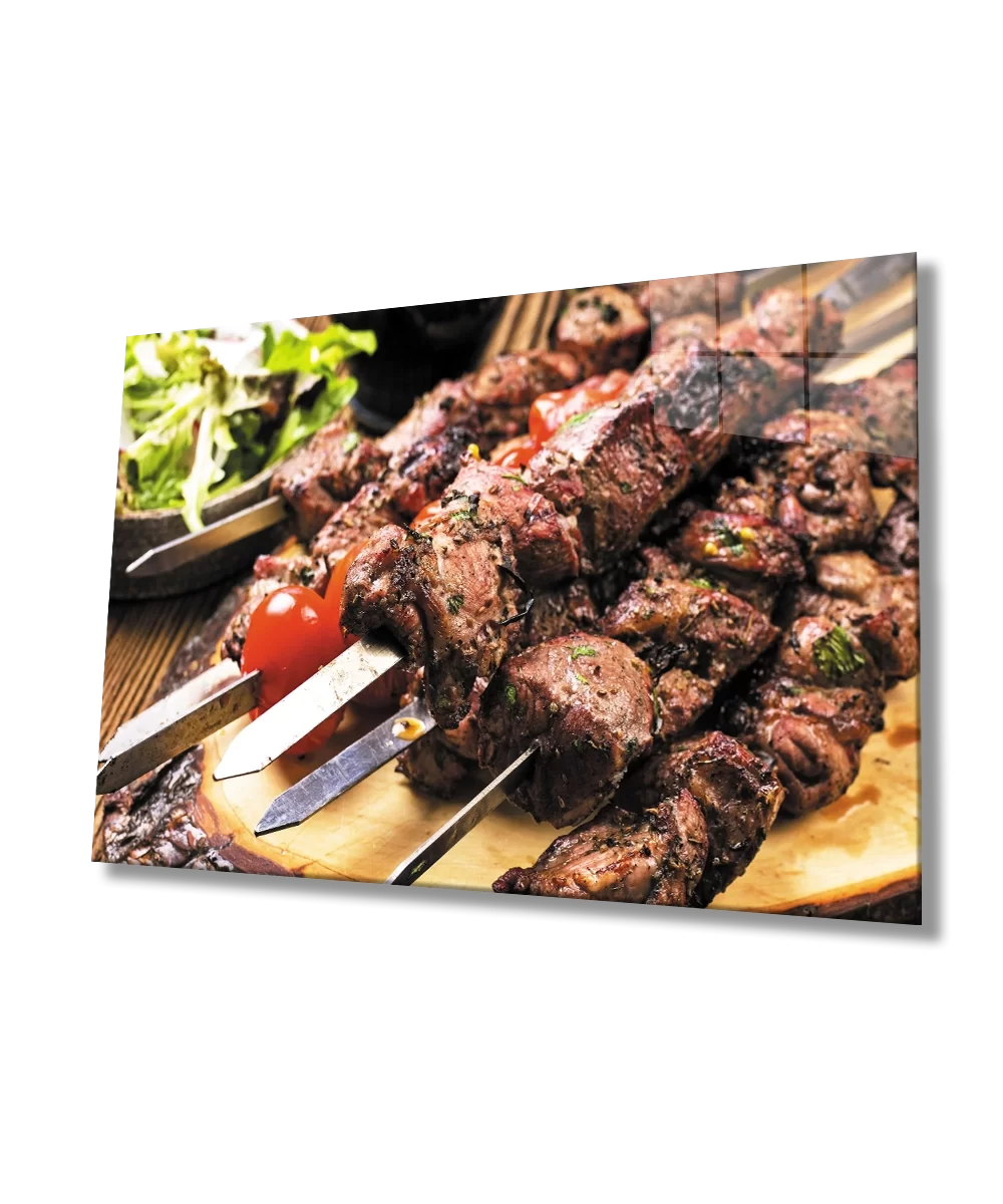 Meat Skewers Kitchen Food Glass Table