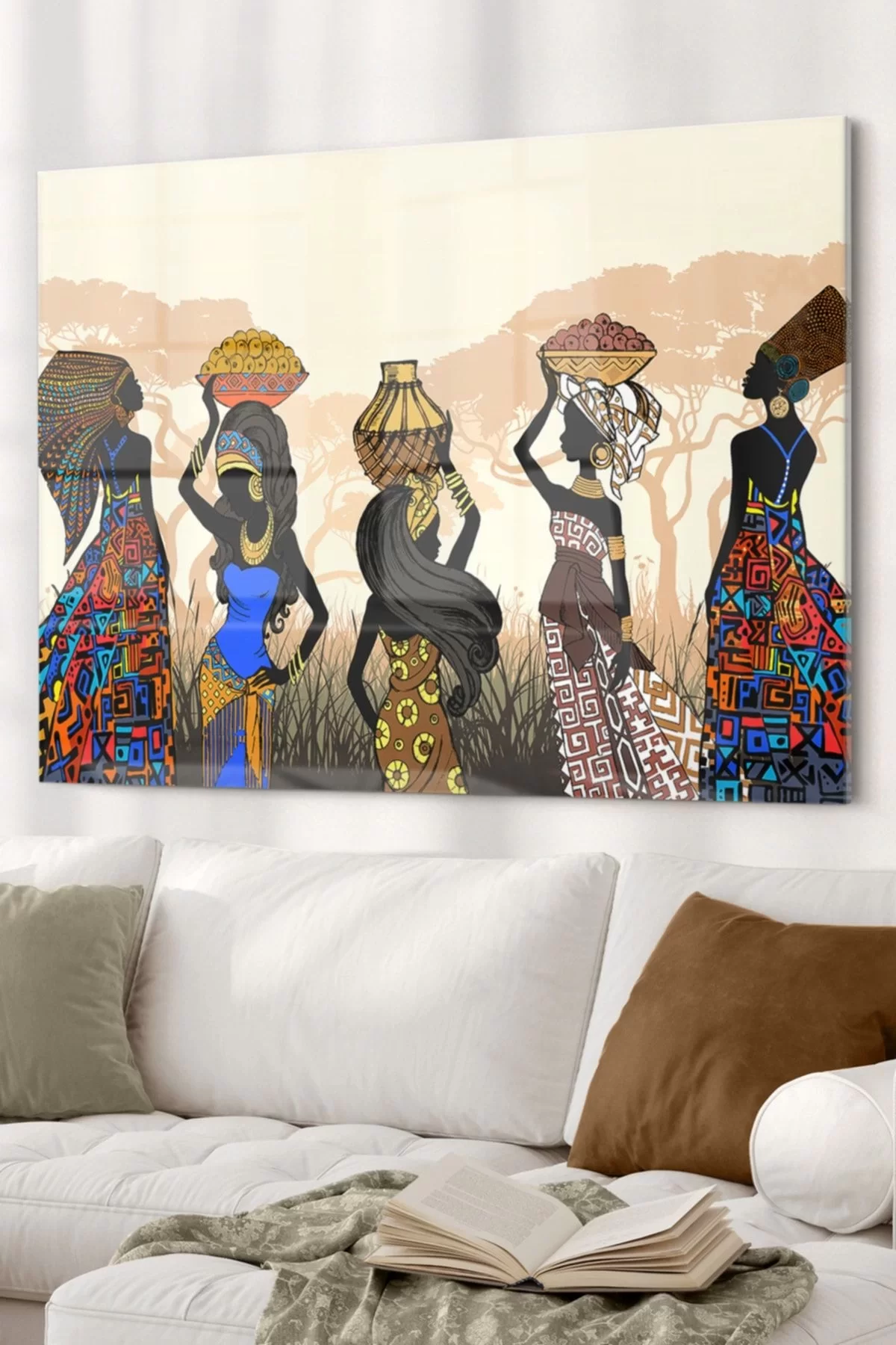 African Black Women with Ethnic Patterns | Ethnic Themed Glass Painting | 50x70cm