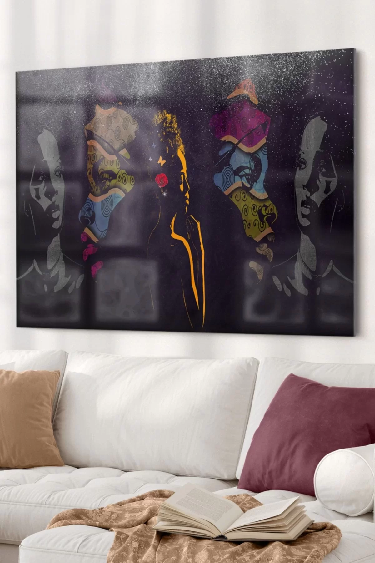 Ethnic Women Silhouettes|Ethnic Themed Glass Painting | 50x70cm