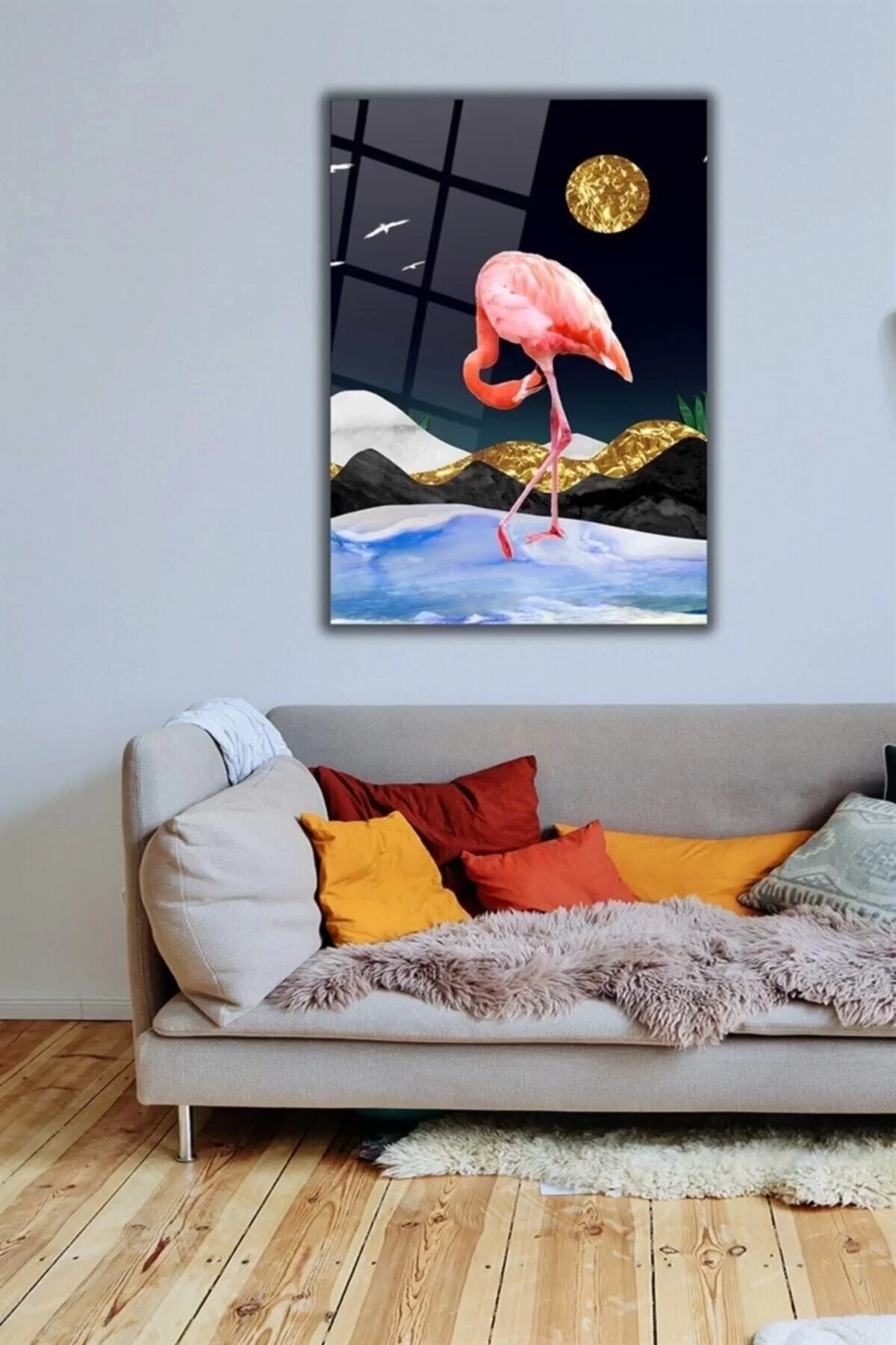 Flamingo Glass Painting Wall Decoration, Home Decoration, Wall Painting, Home Gift