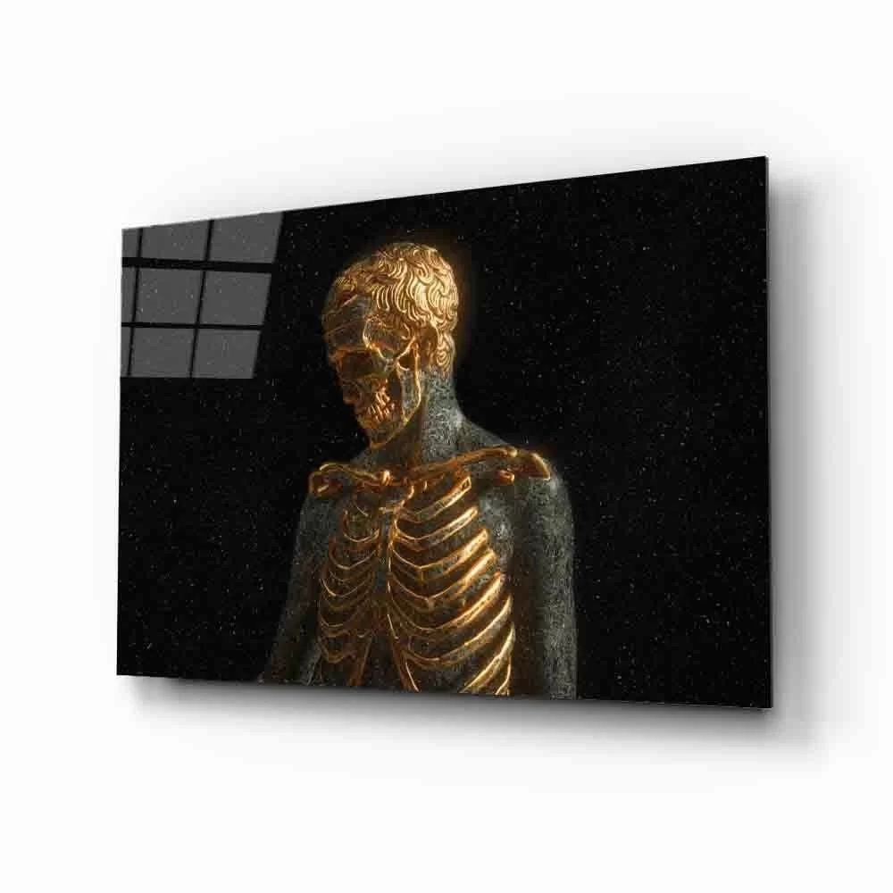 Futuristic Golden Skeleton Man Glass Painting