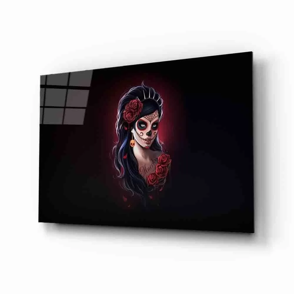 Futuristic Rose-Crowned Woman Glass Painting