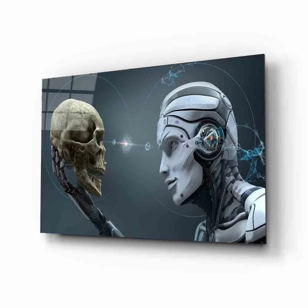 Futuristic Skull Robot Glass Painting