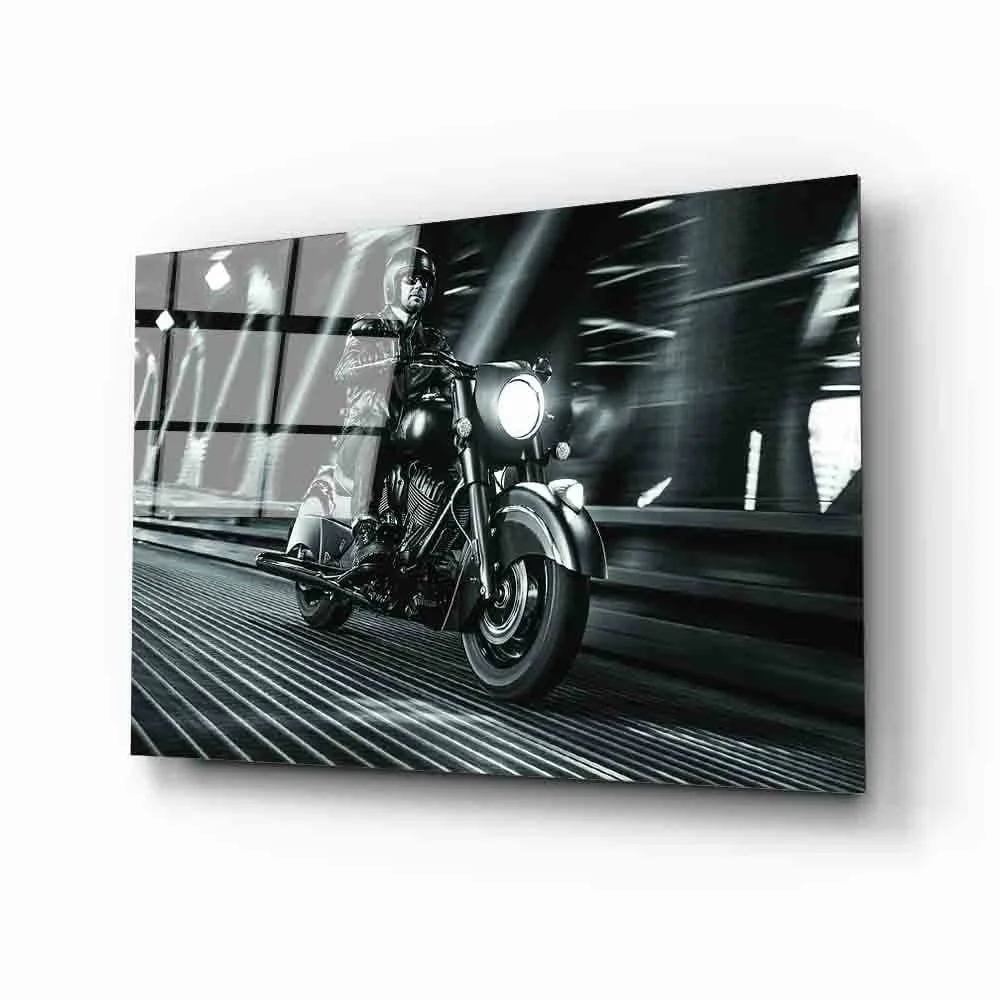 Futuristic Motorcycle Man Glass Painting