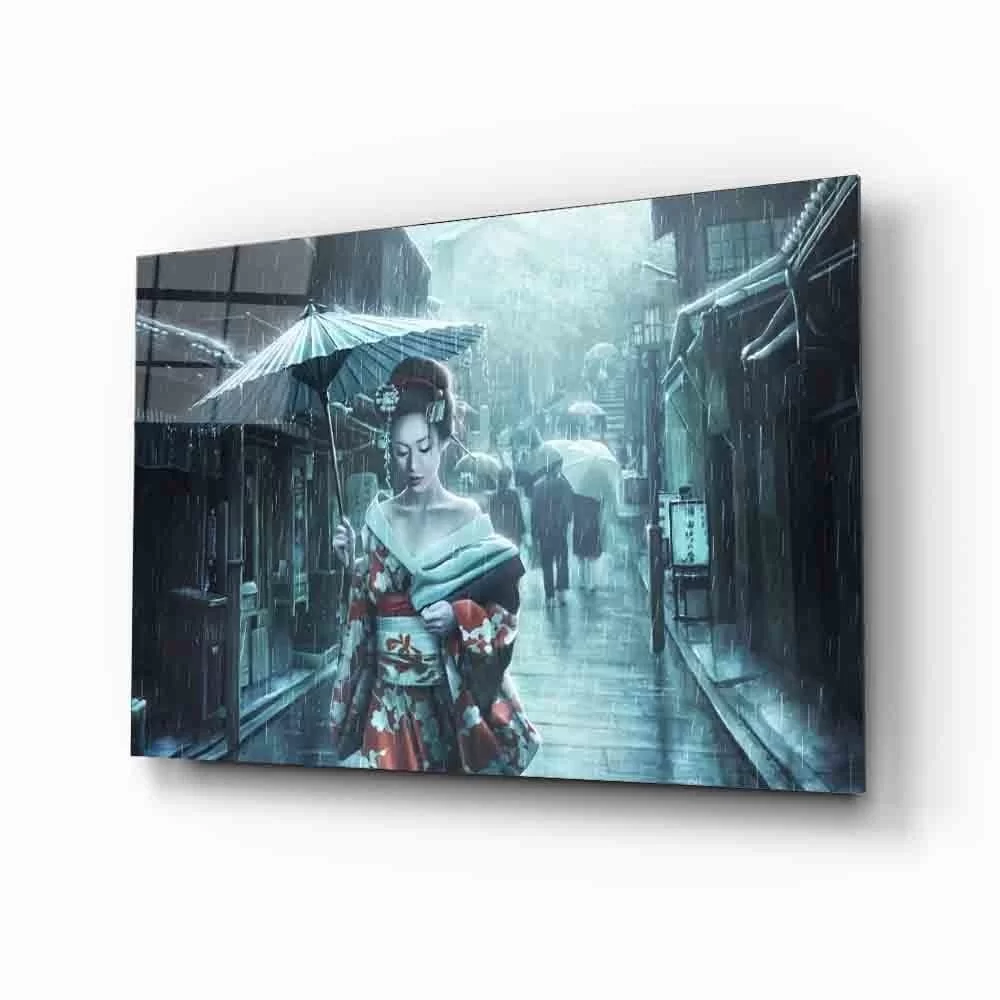 Futuristic Umbrella Geisha Glass Painting