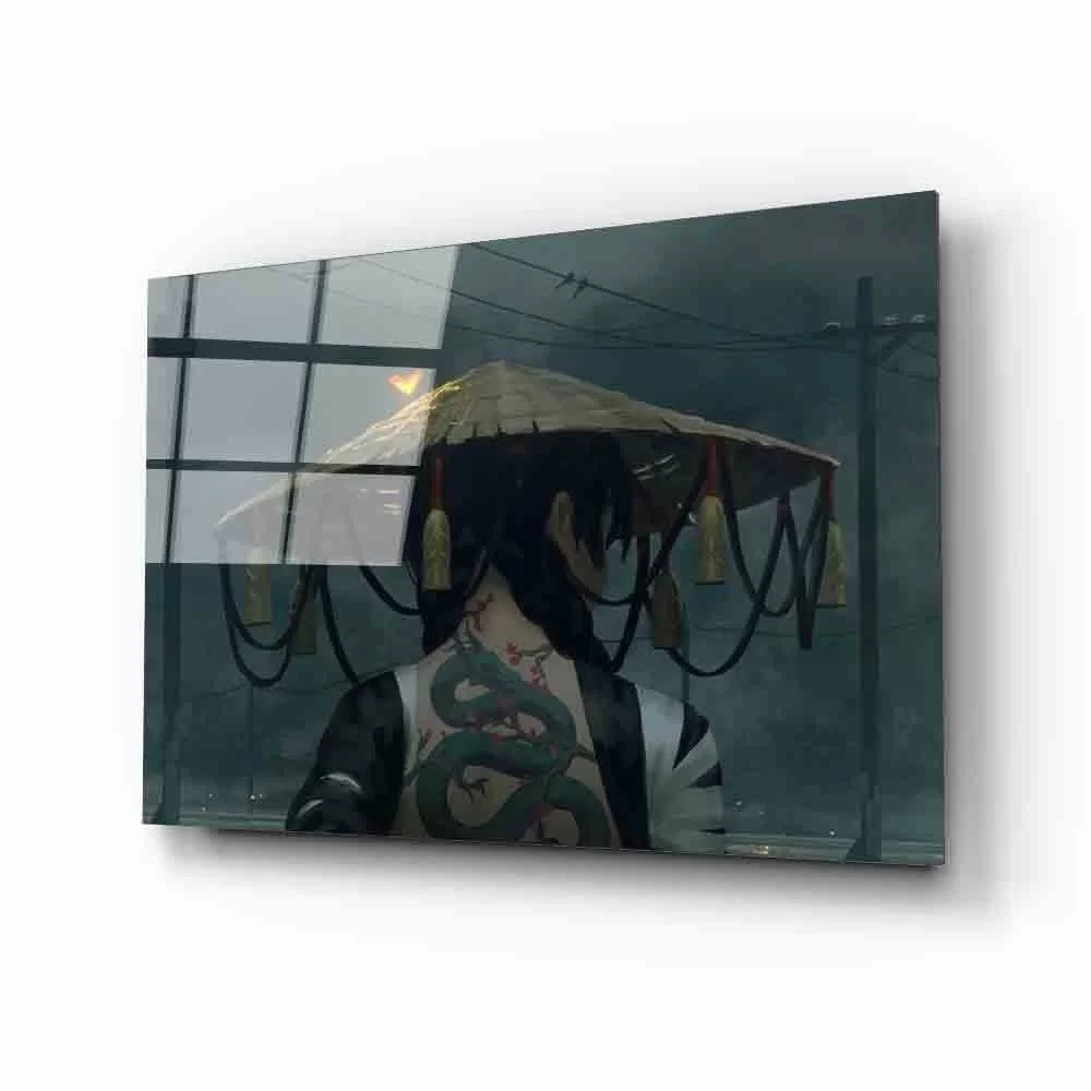 Futuristic Snake Tattooed Girl in Hat Glass Painting